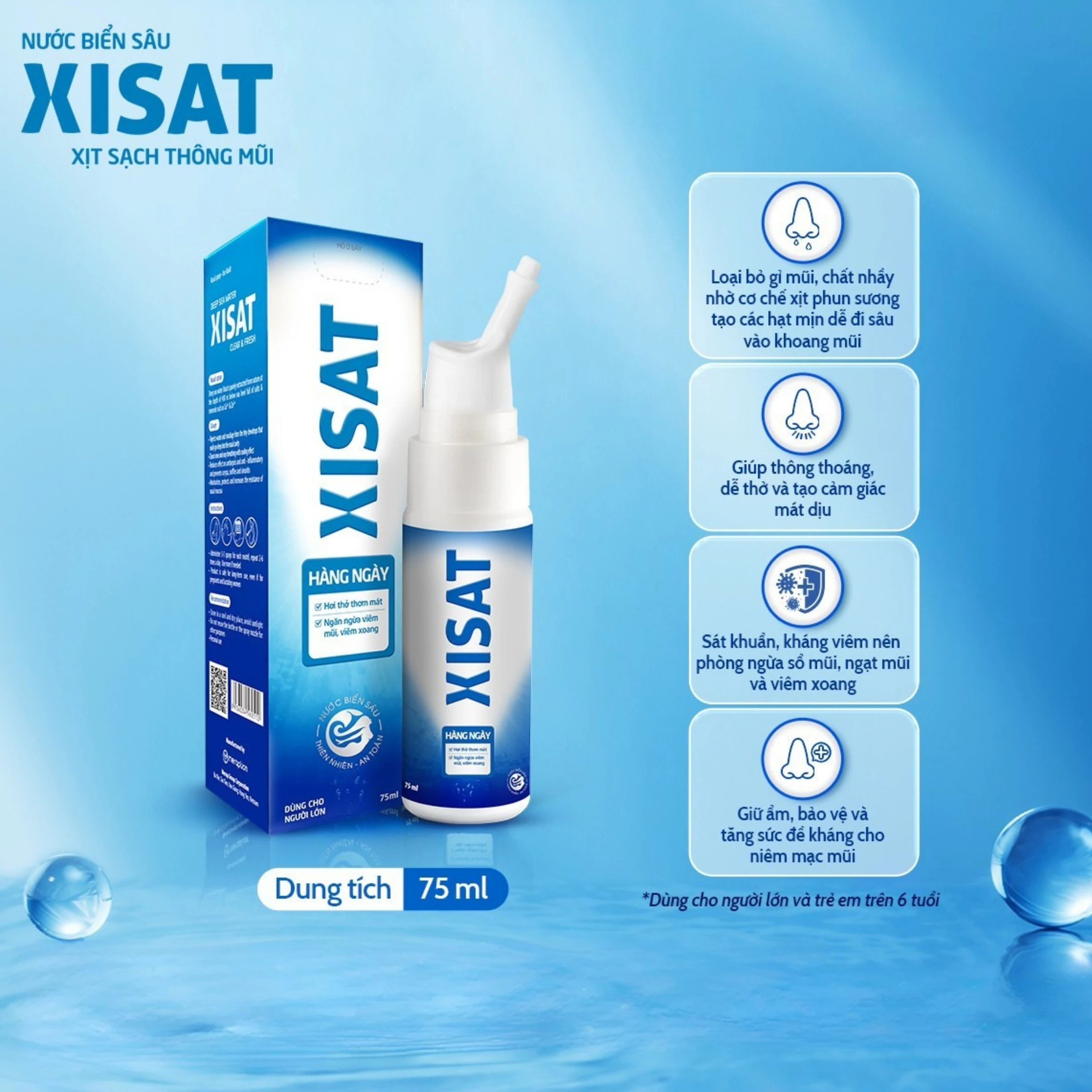 Xịt mũi Xisat người lớn 75ml làm sạch thông mũi