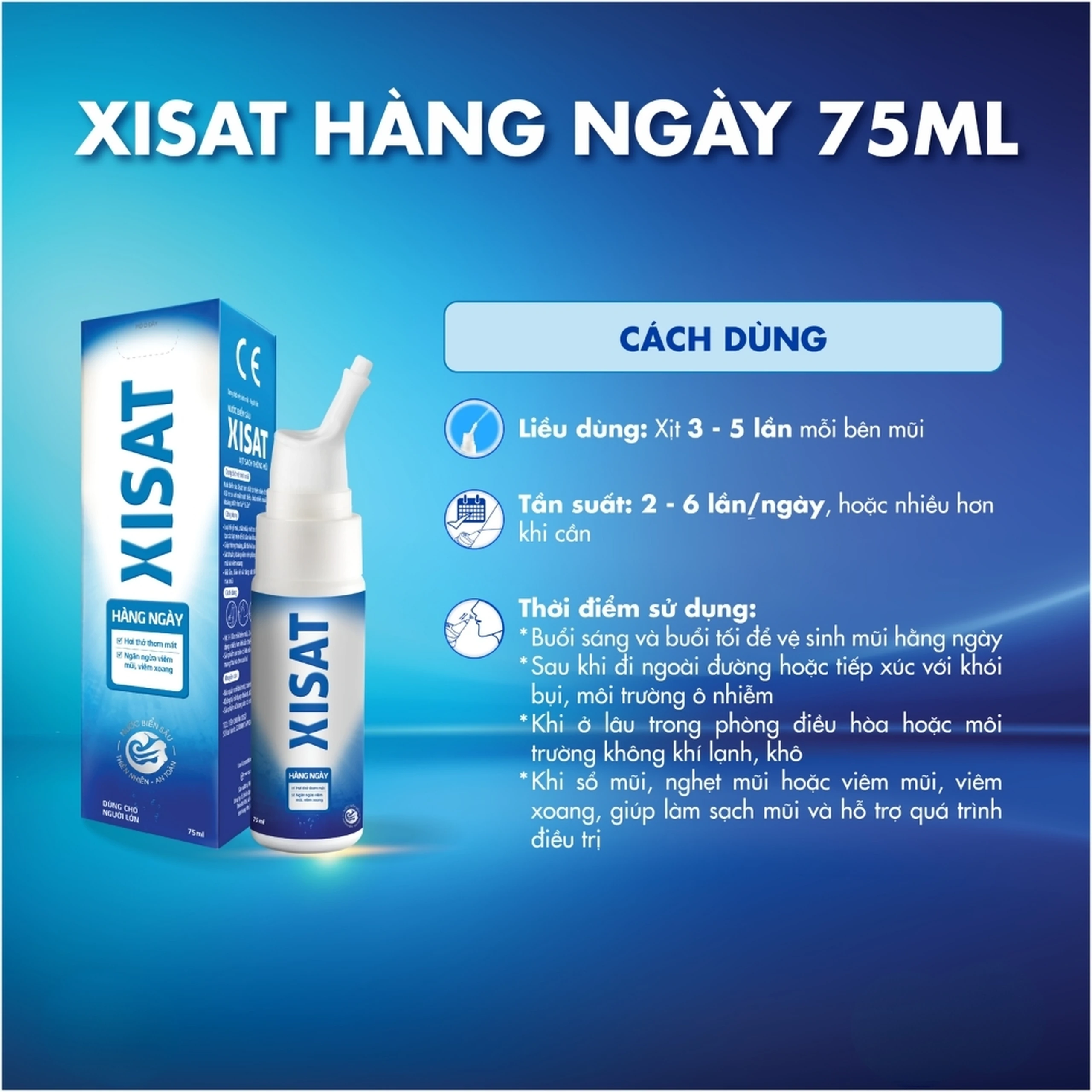 Xịt mũi Xisat người lớn 75ml làm sạch thông mũi 6