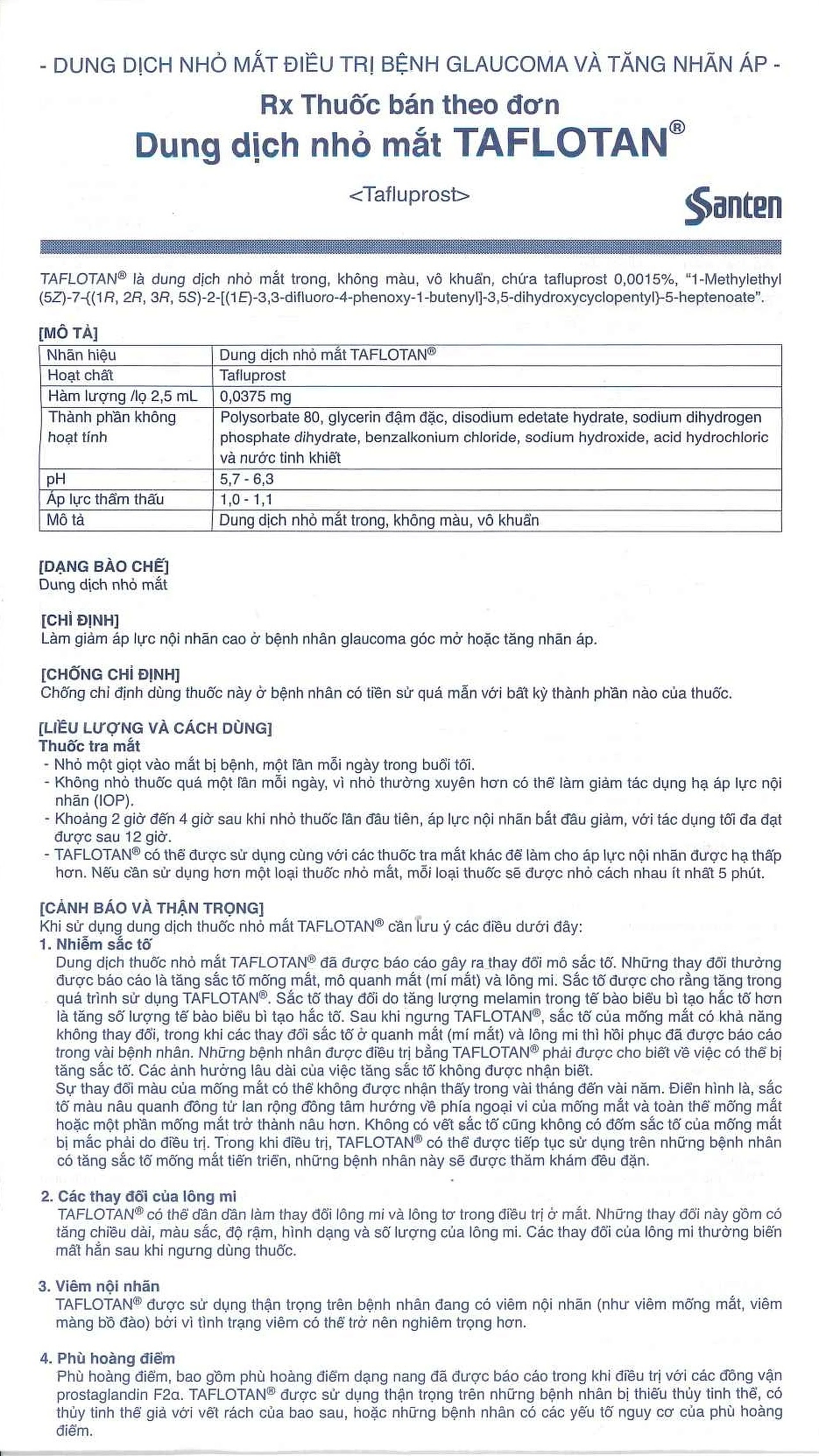 Thuốc nhỏ mắt Taflotan Santen làm giảm áp lực nội nhãn cao (2,5ml)