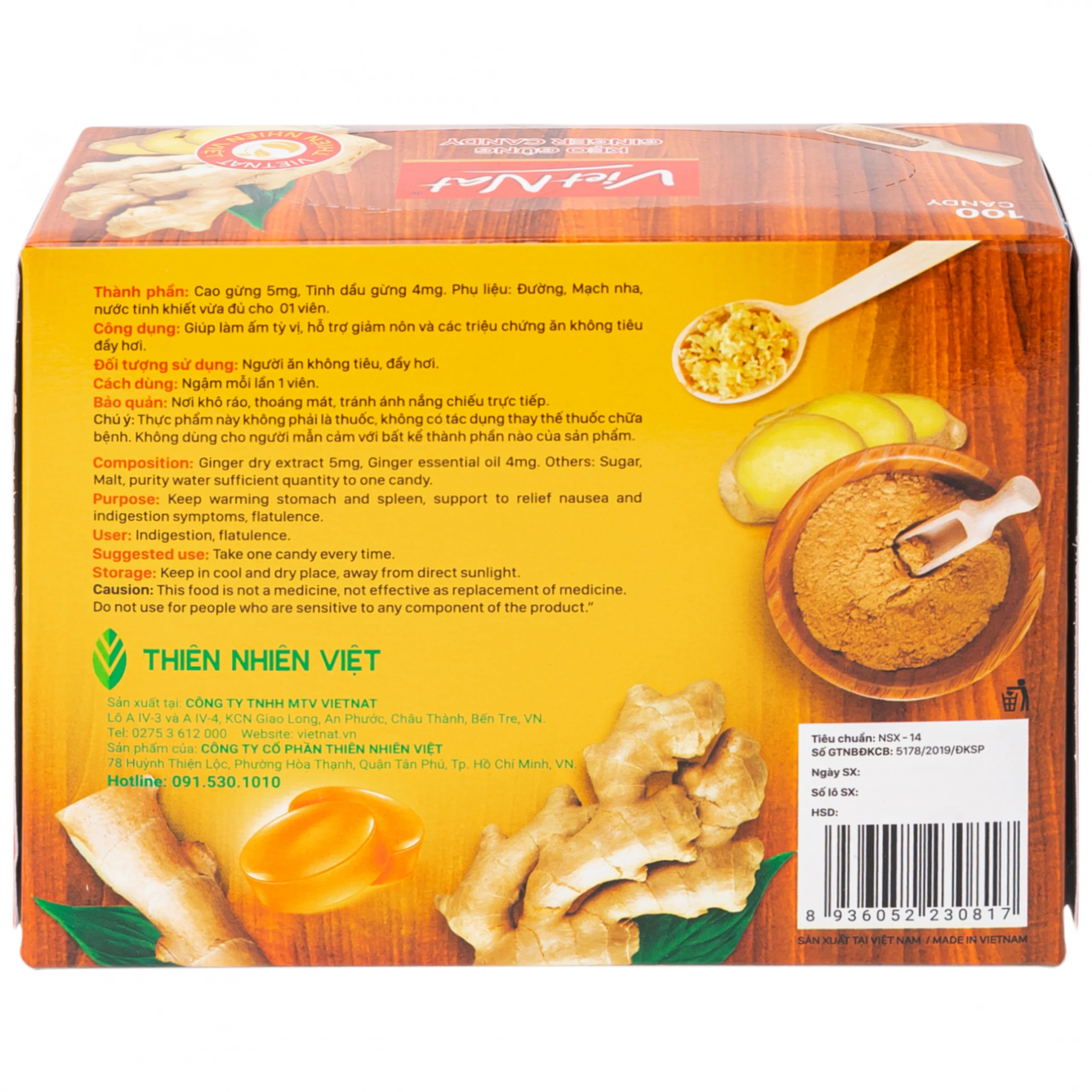 Kẹo Ngậm Ho Vị Gừng Vietnat (100 viên)