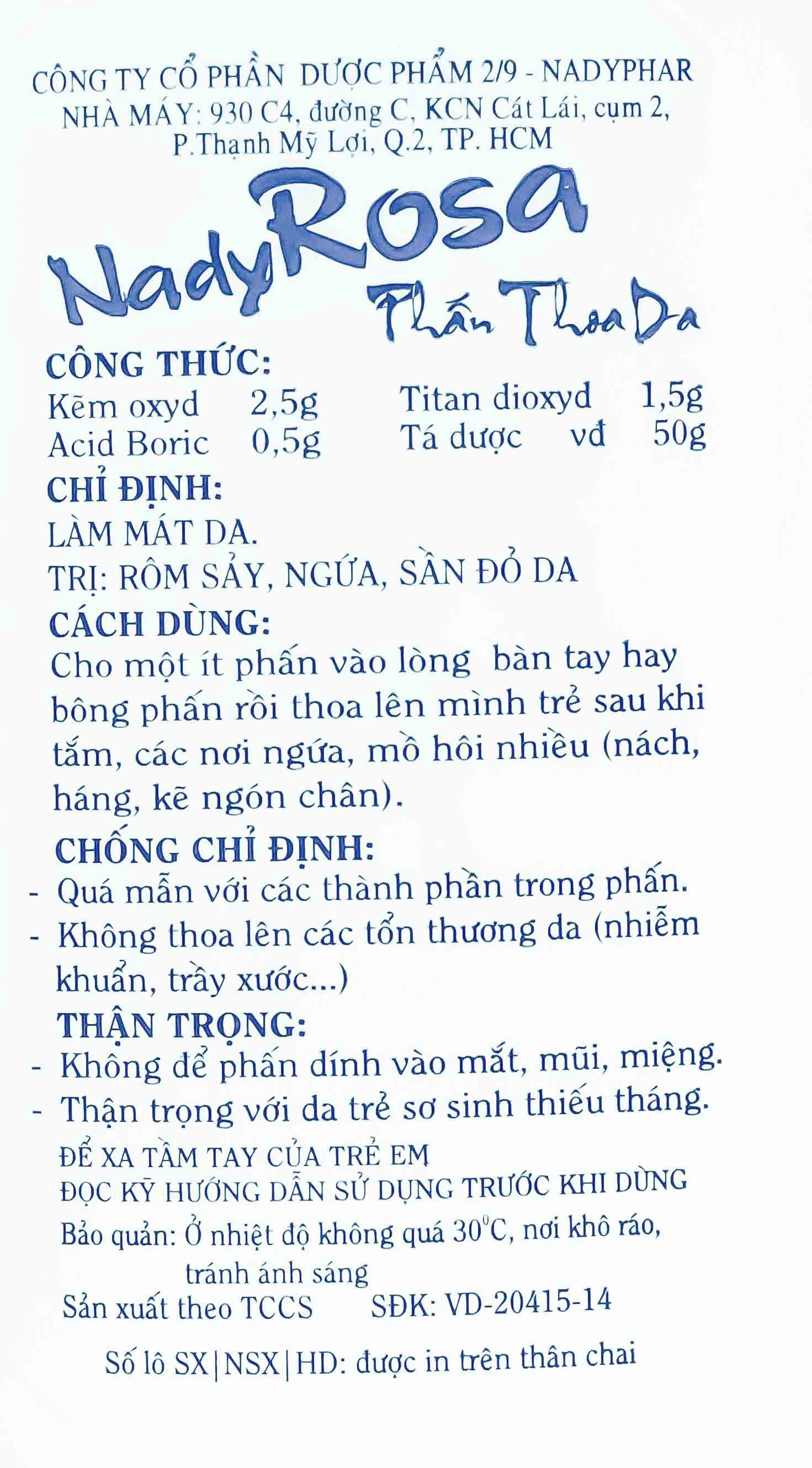 Phấn thoa da NadyRosa Nadyphar hỗ trợ điều trị rôm sảy, ngứa, sần đỏ da (50g)