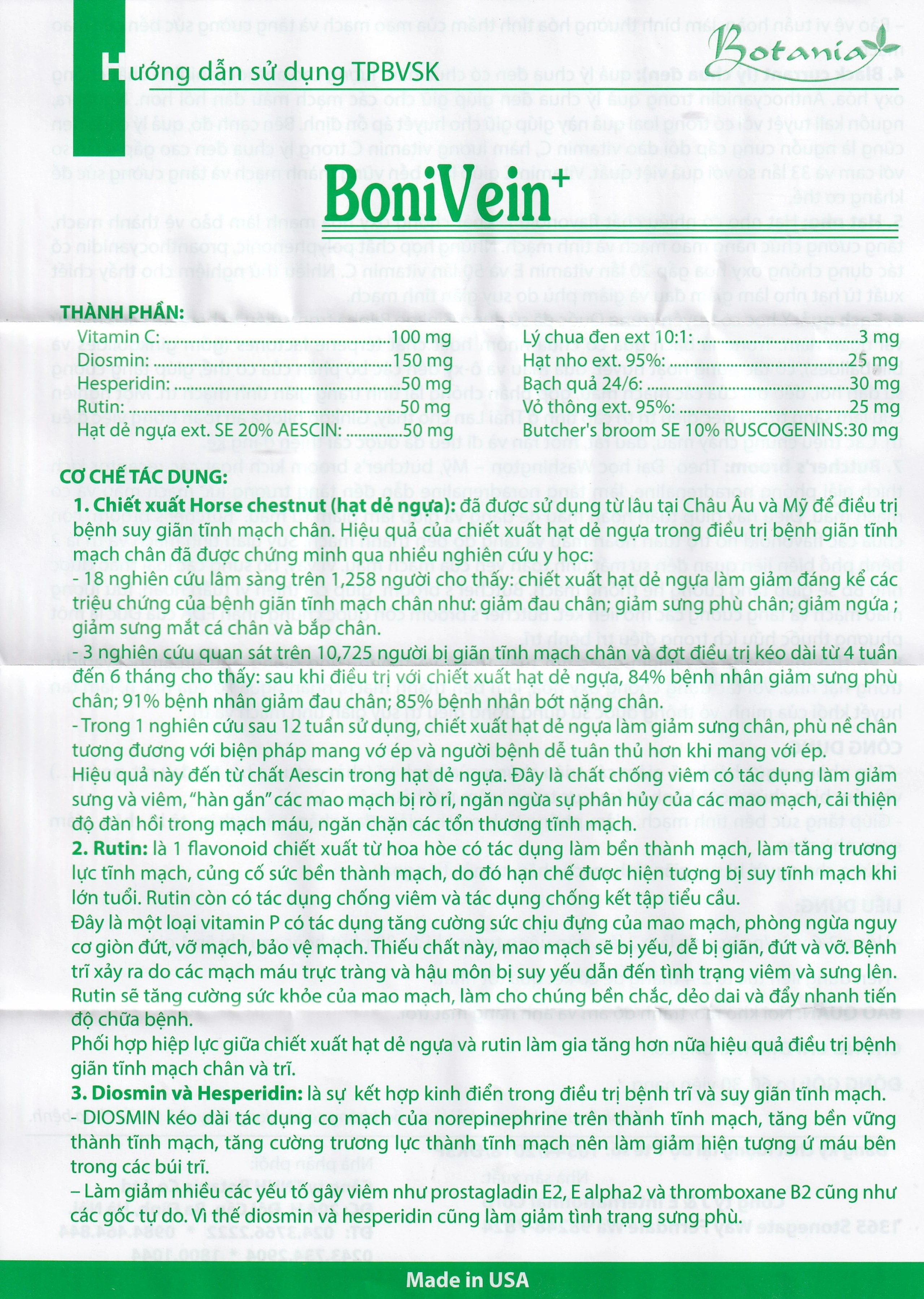 Viên uống hỗ trợ tăng sức bền của tĩnh mạch BoniVein Botania (30 viên)