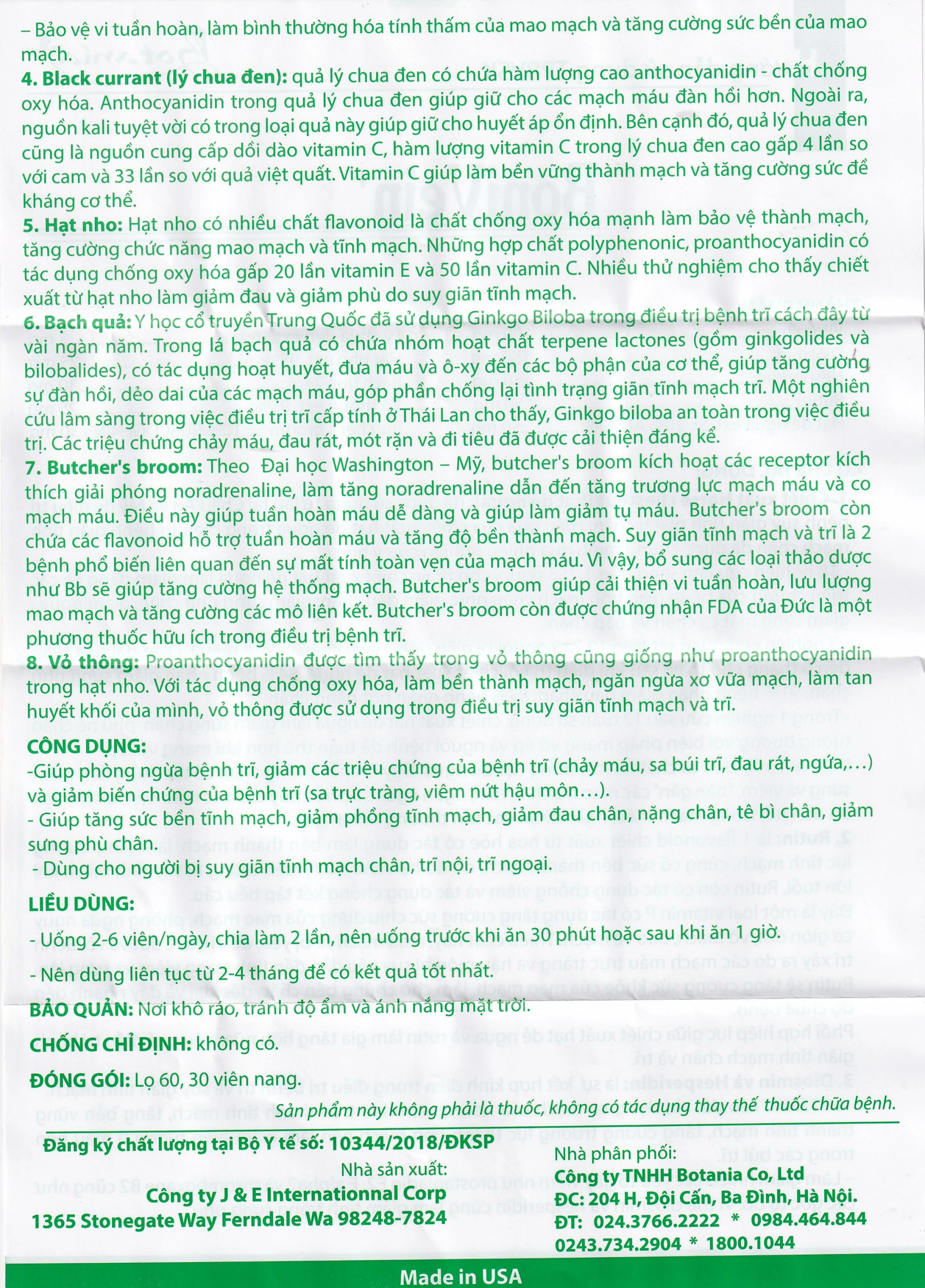 Viên uống hỗ trợ tăng sức bền của tĩnh mạch BoniVein Botania (30 viên)