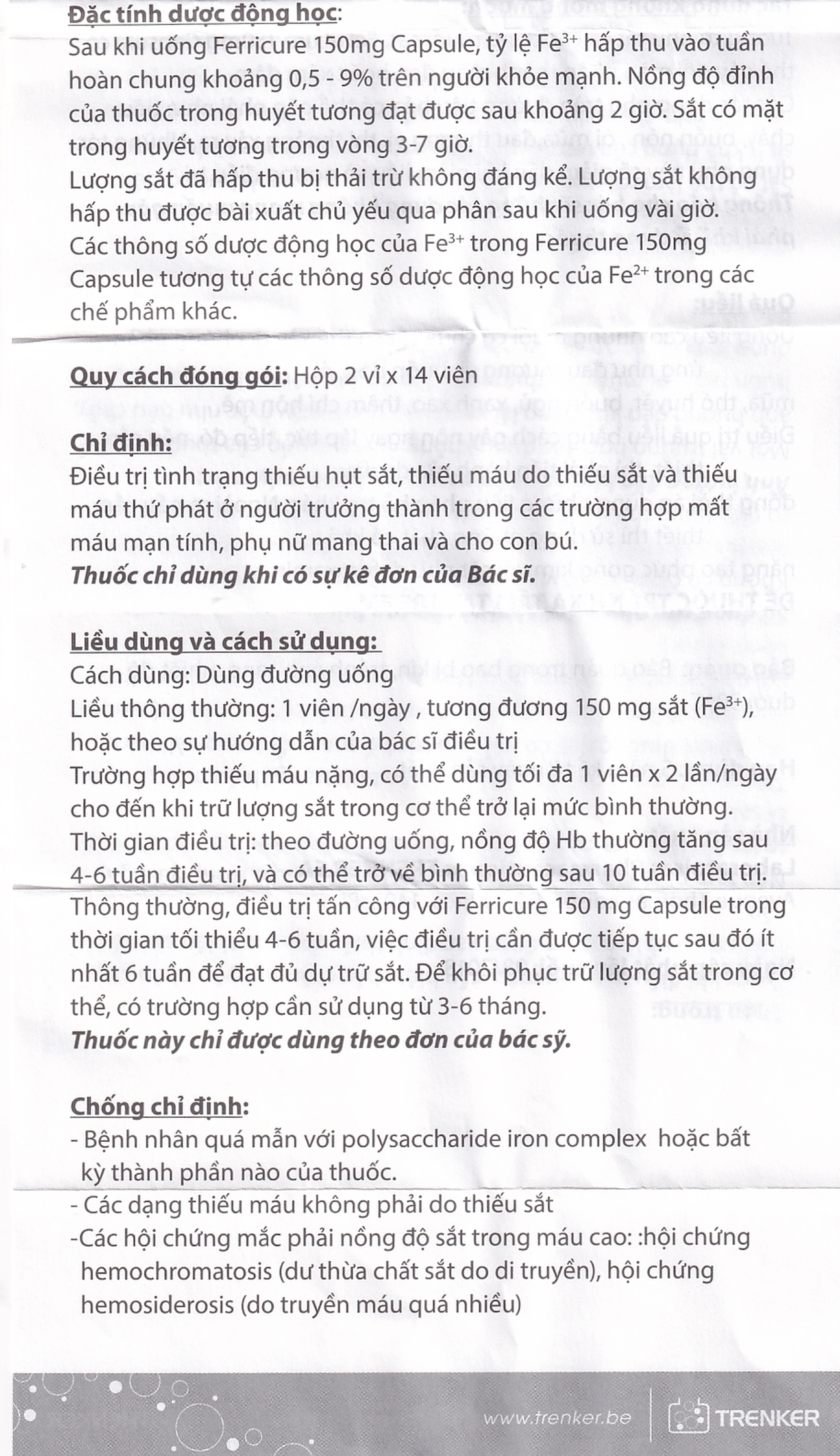 Thuốc Ferricure 150mg Trenker điều trị thiếu sắt, thiếu máu do thiếu sắt (2 vỉ x 14 viên)