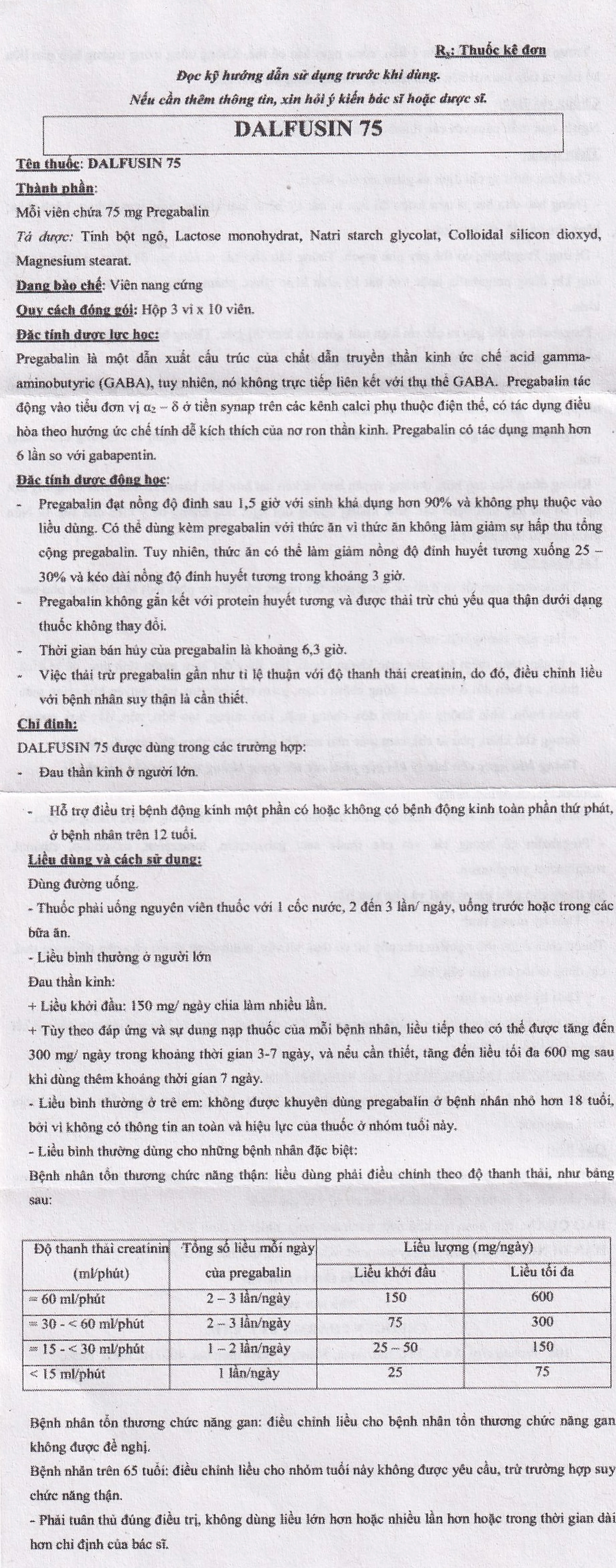 Thuốc Dalfusin 75 Celogen điều trị đau thần kinh, hỗ trợ điều trị động kinh (3 vỉ x 10 viên)
