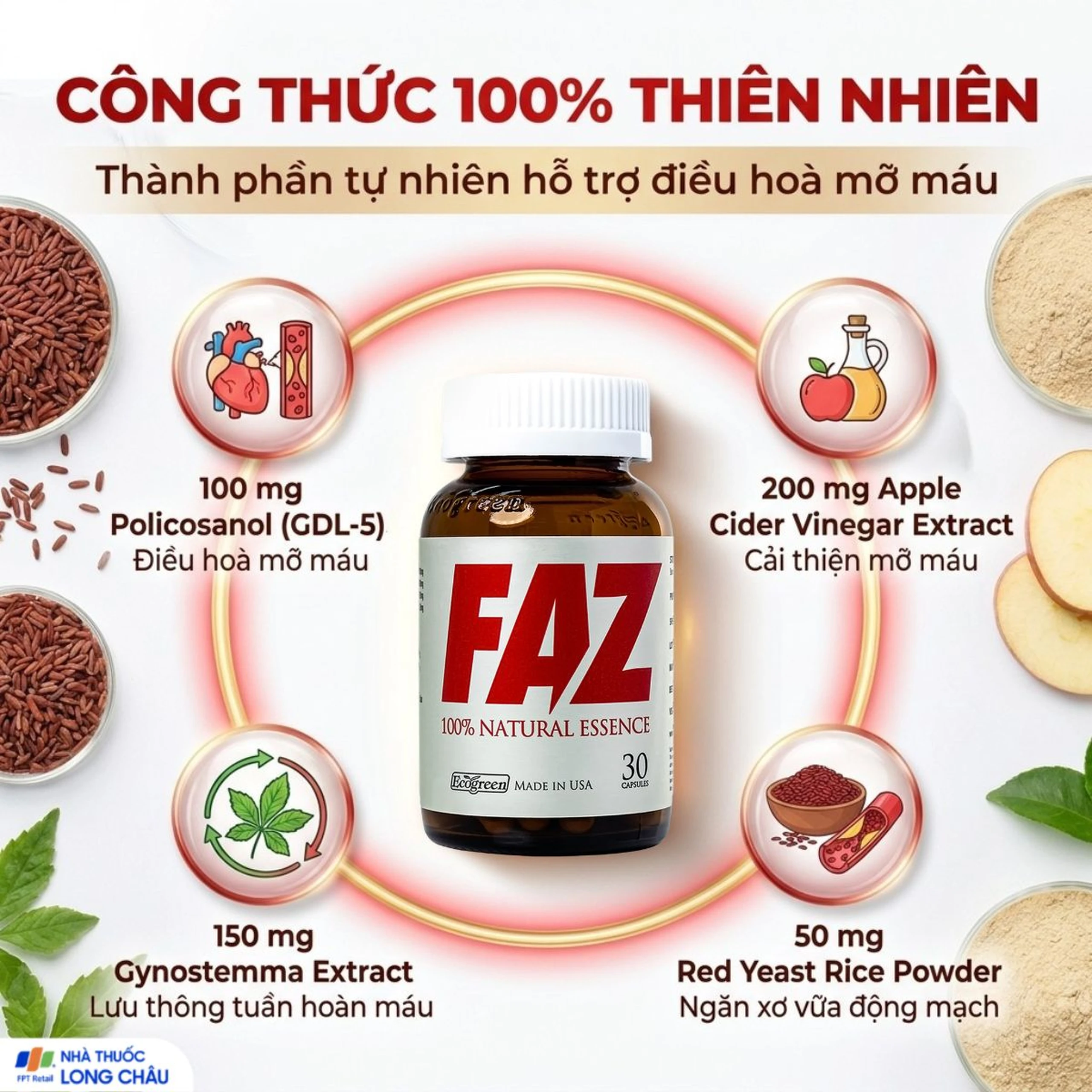 Viên uống hỗ trợ giảm cholesterol toàn phần giảm LDL-c Ecogreen FAZ (30 viên) 4
