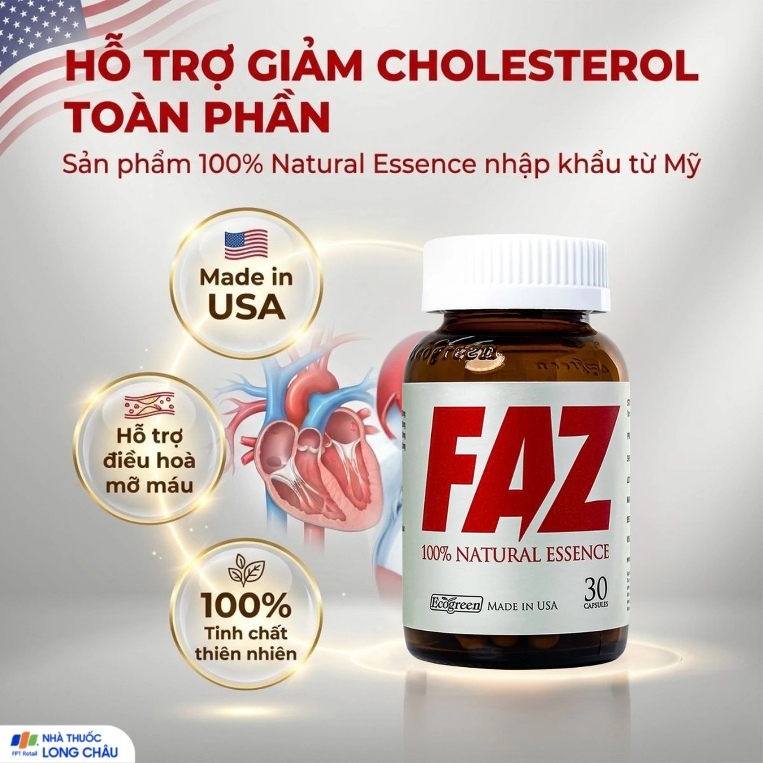 Viên uống hỗ trợ giảm cholesterol toàn phần giảm LDL-c Ecogreen FAZ (30 viên) 2
