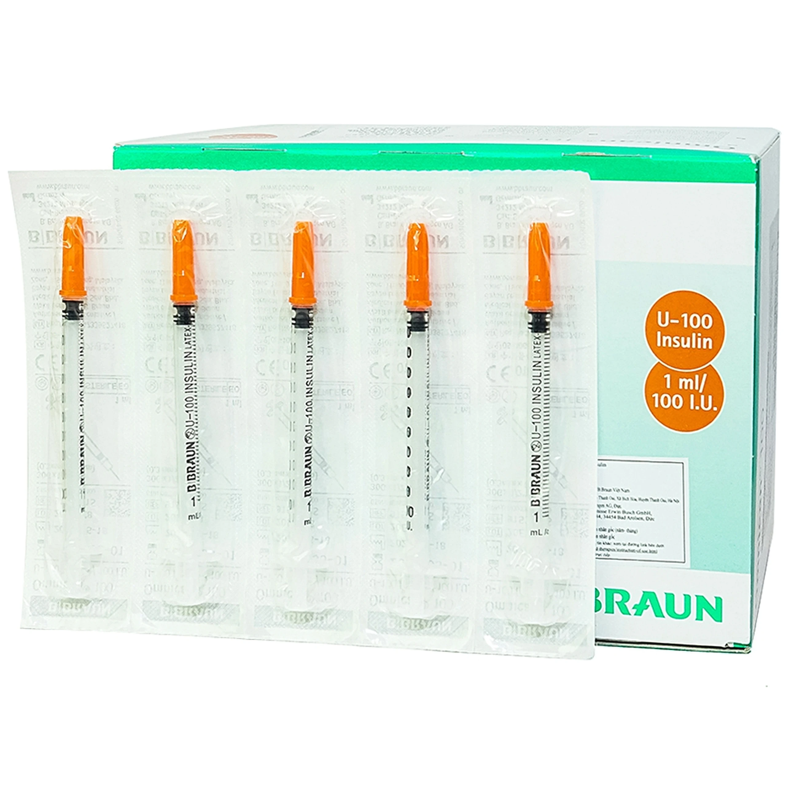 Bơm tiêm tiểu đường Omnican 1ml/100iu Braun màu cam (100 cái)