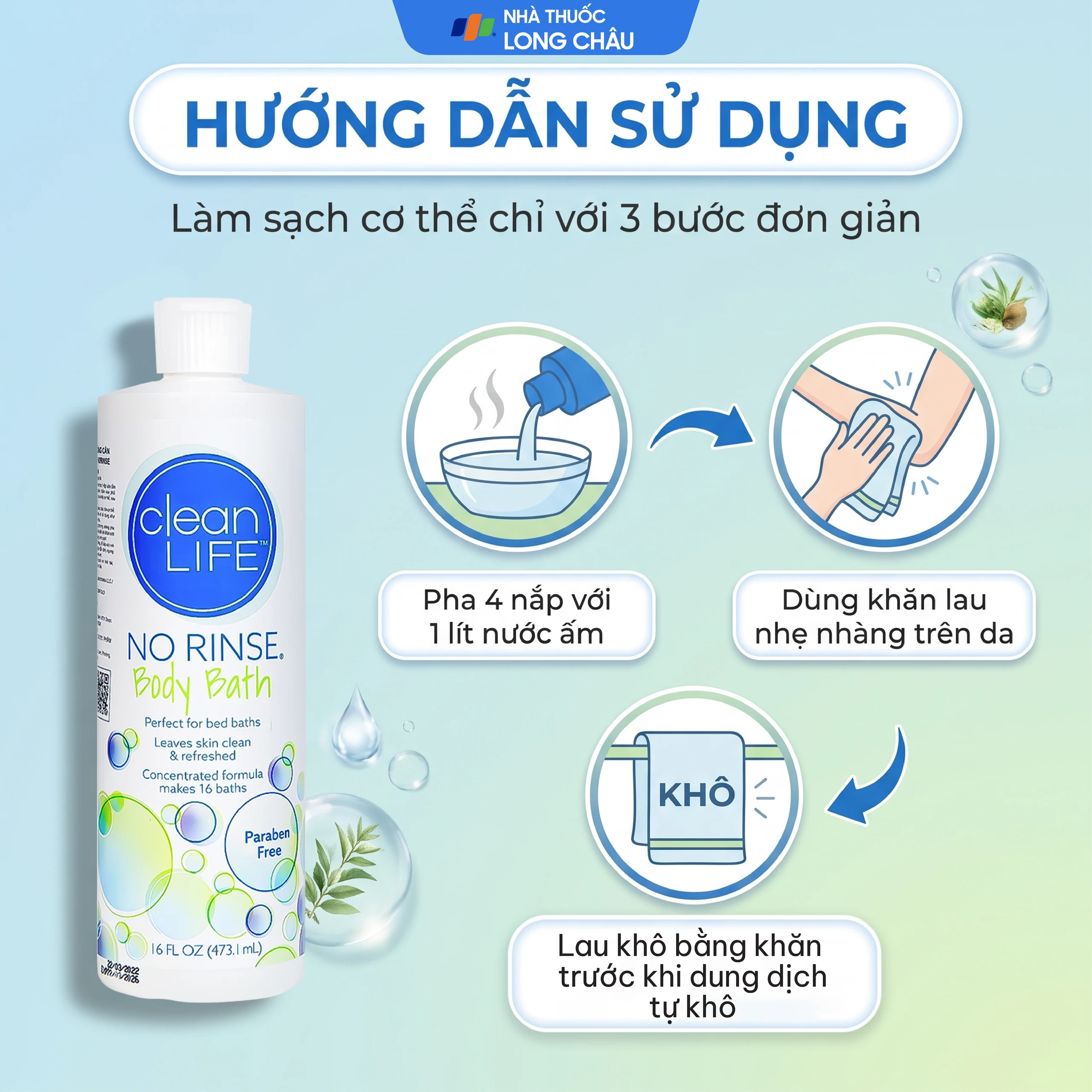 Sữa tắm Norinse Body Bath làm sạch da không cần dùng nước (473.1ml) 5