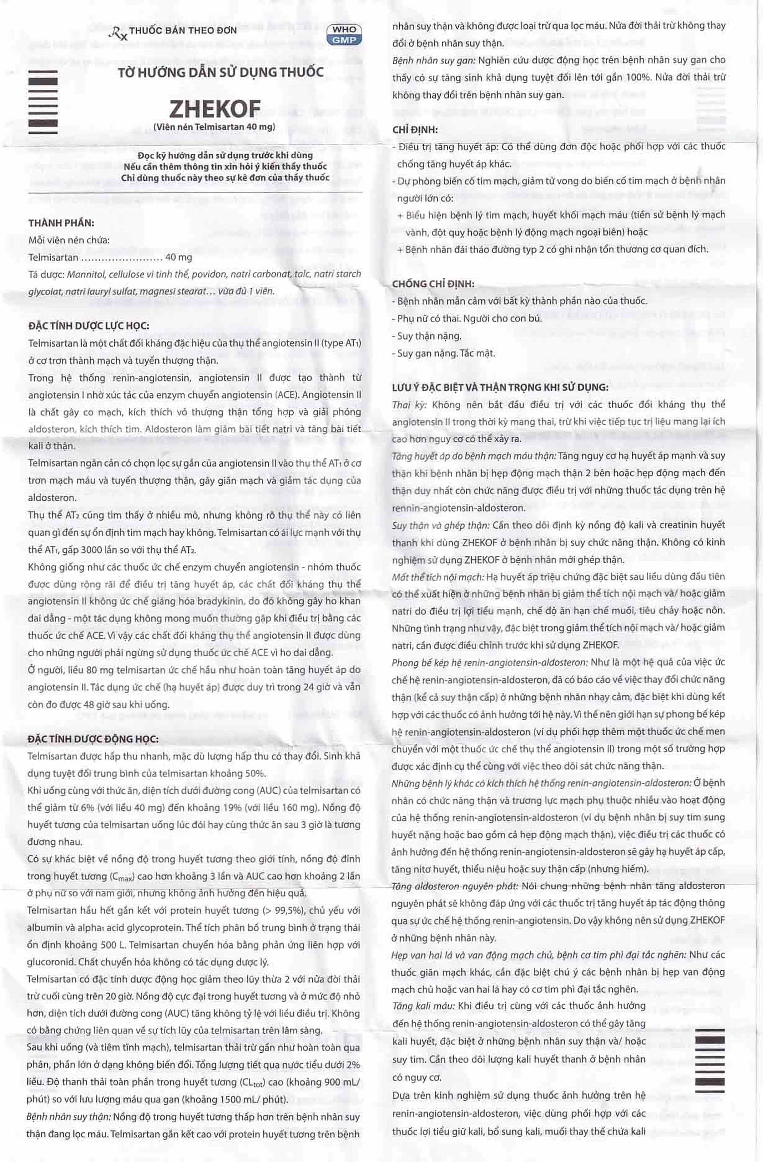 Thuốc Zhekof 40mg DaviPharm điều trị tăng huyết áp, dự phòng biến cố tim mạch (3 vỉ x 10 viên)