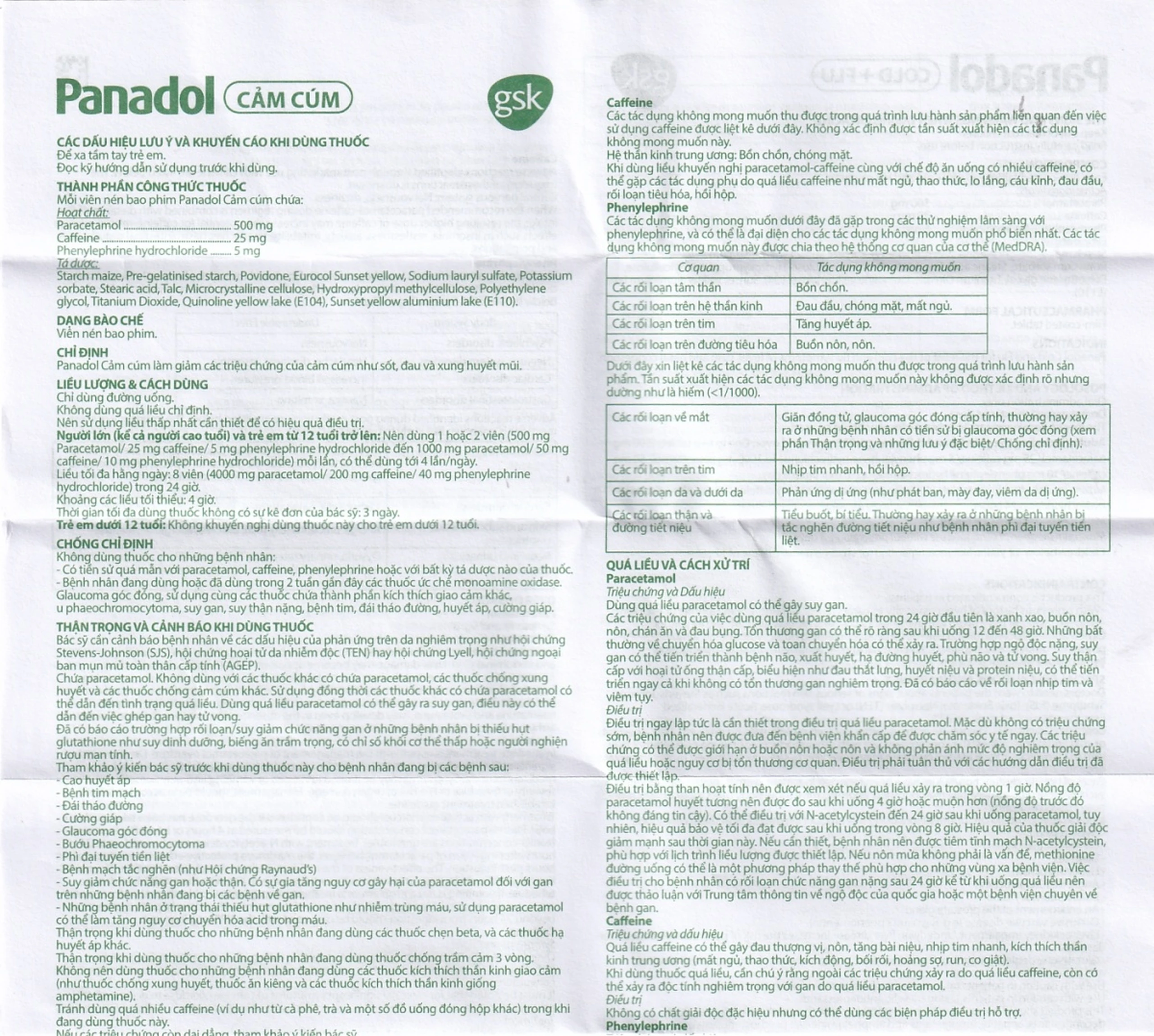 Viên nén Panadol Cảm Cúm GSK giảm các triệu chứng cảm cúm, sốt, đau và xung huyết mũi (15 vỉ x 12 viên) 