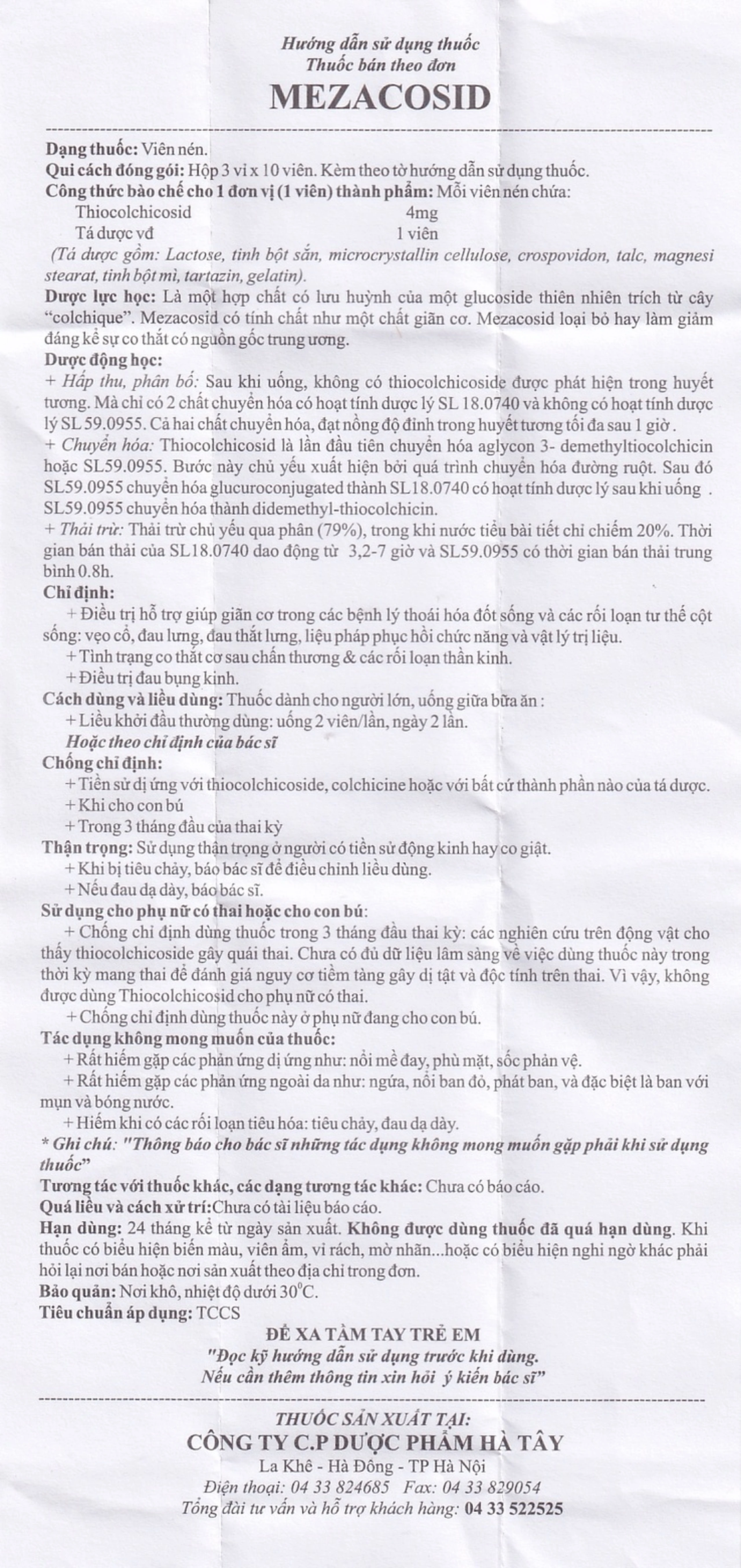 Thuốc Mezacosid 4mg Hataphar điều trị thoái hóa đốt sống, vẹo cổ, đau lưng (3 vỉ x 10 viên)