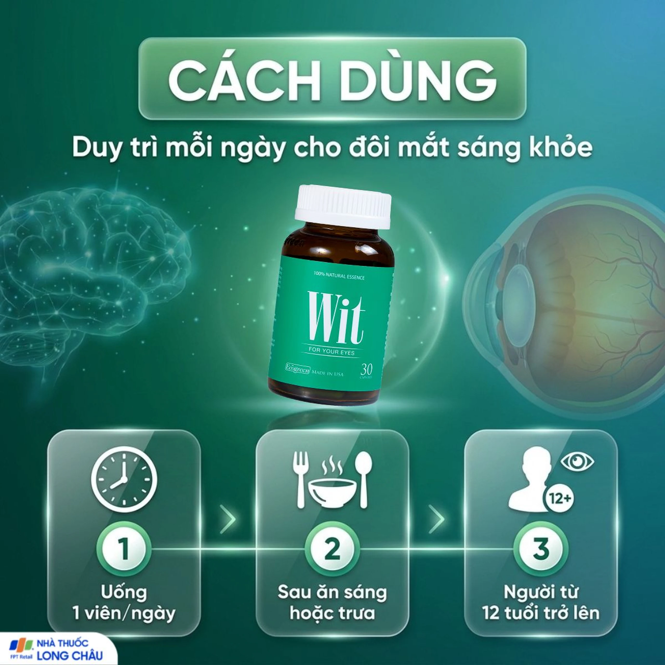 Viên uống tăng cường thị lực giảm mờ và nhòe mắt WIT For Your Eyes (30 viên) 6