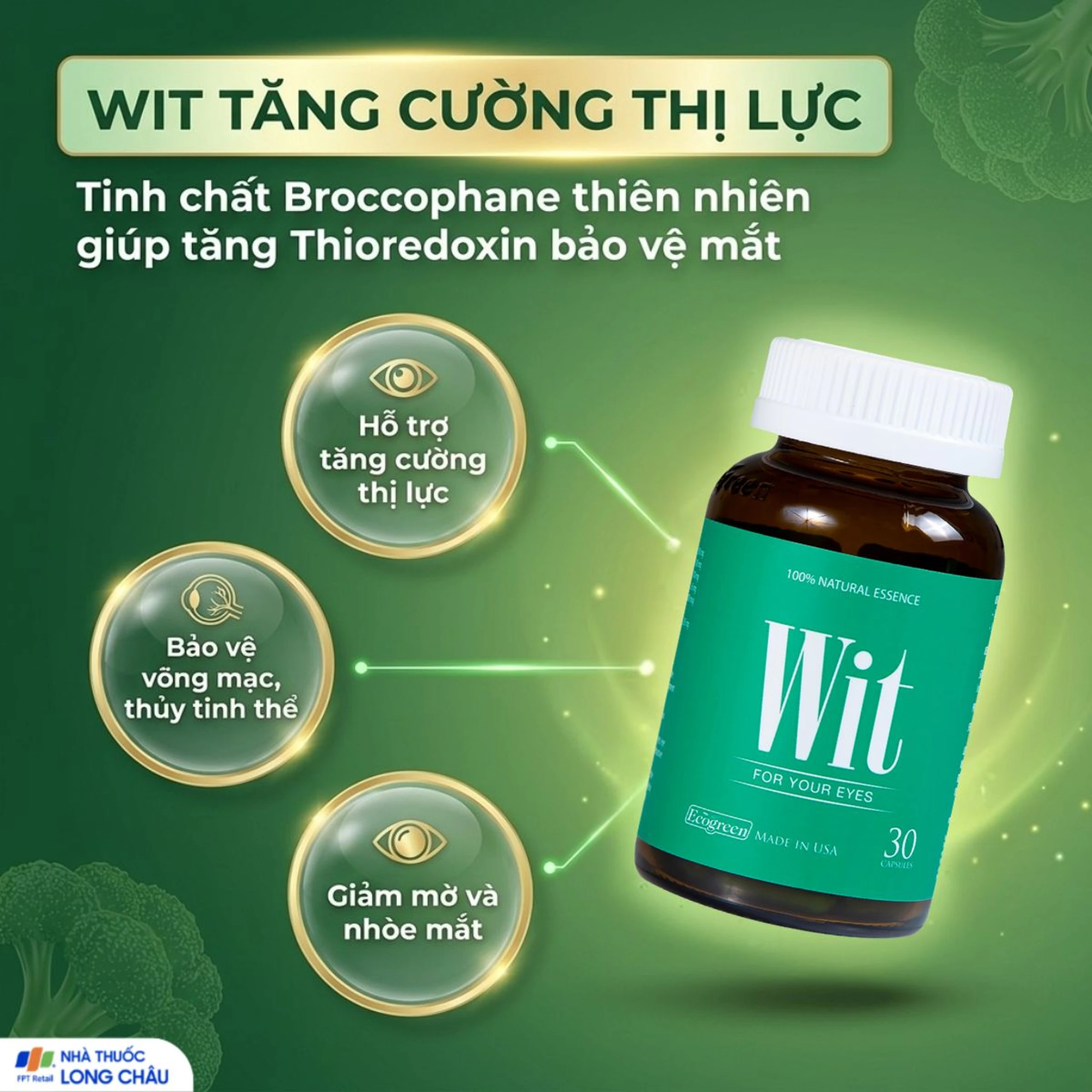 Viên uống tăng cường thị lực giảm mờ và nhòe mắt WIT For Your Eyes (30 viên) 3