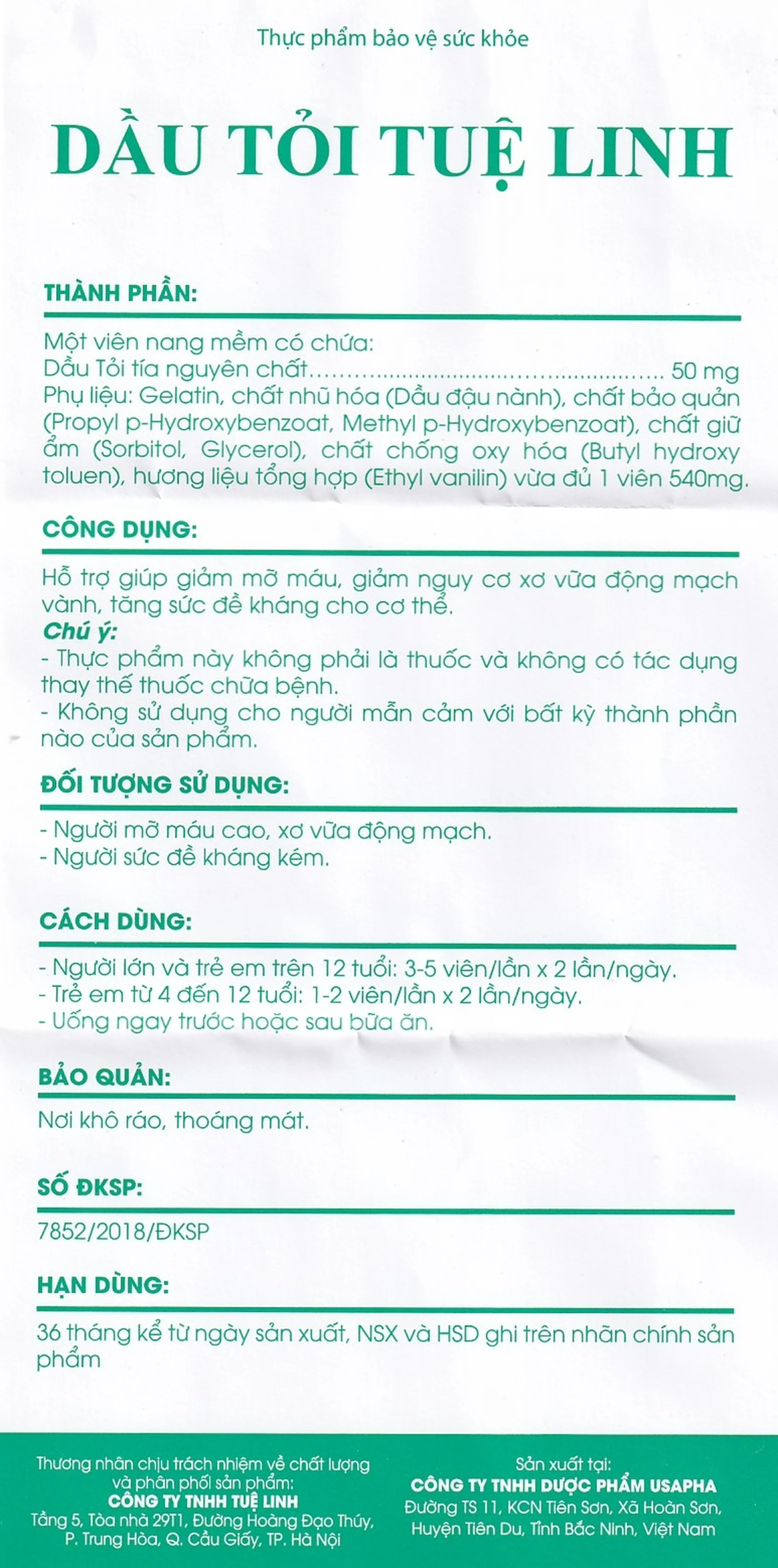 Viên hỗ trợ giúp giảm mỡ máu Dầu Tỏi Tuệ Linh (100 viên)