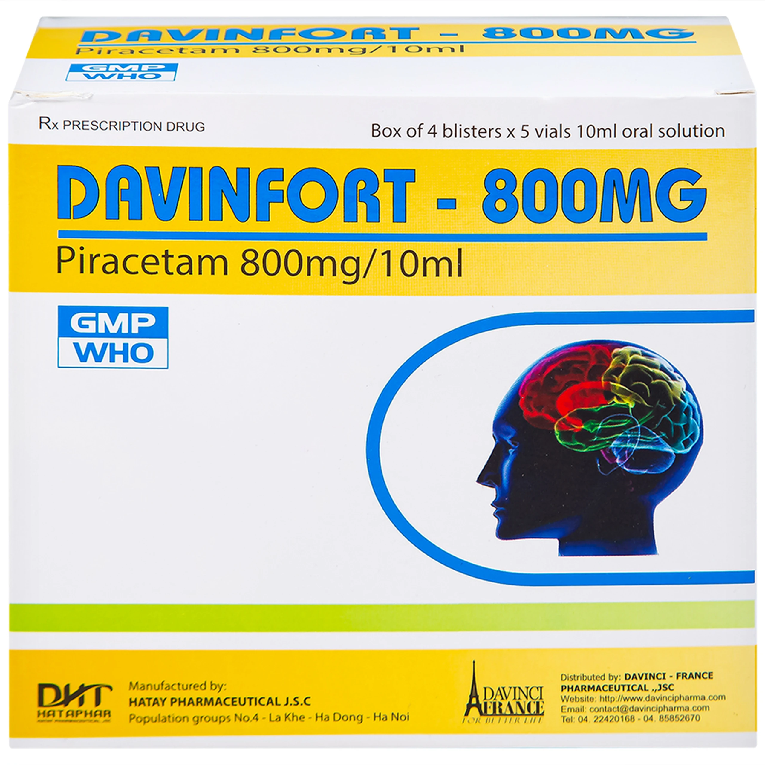 Dung dịch Davinfort 800mg/10ml Hataphar điều trị chứng chóng mặt (20 ống x 10ml)