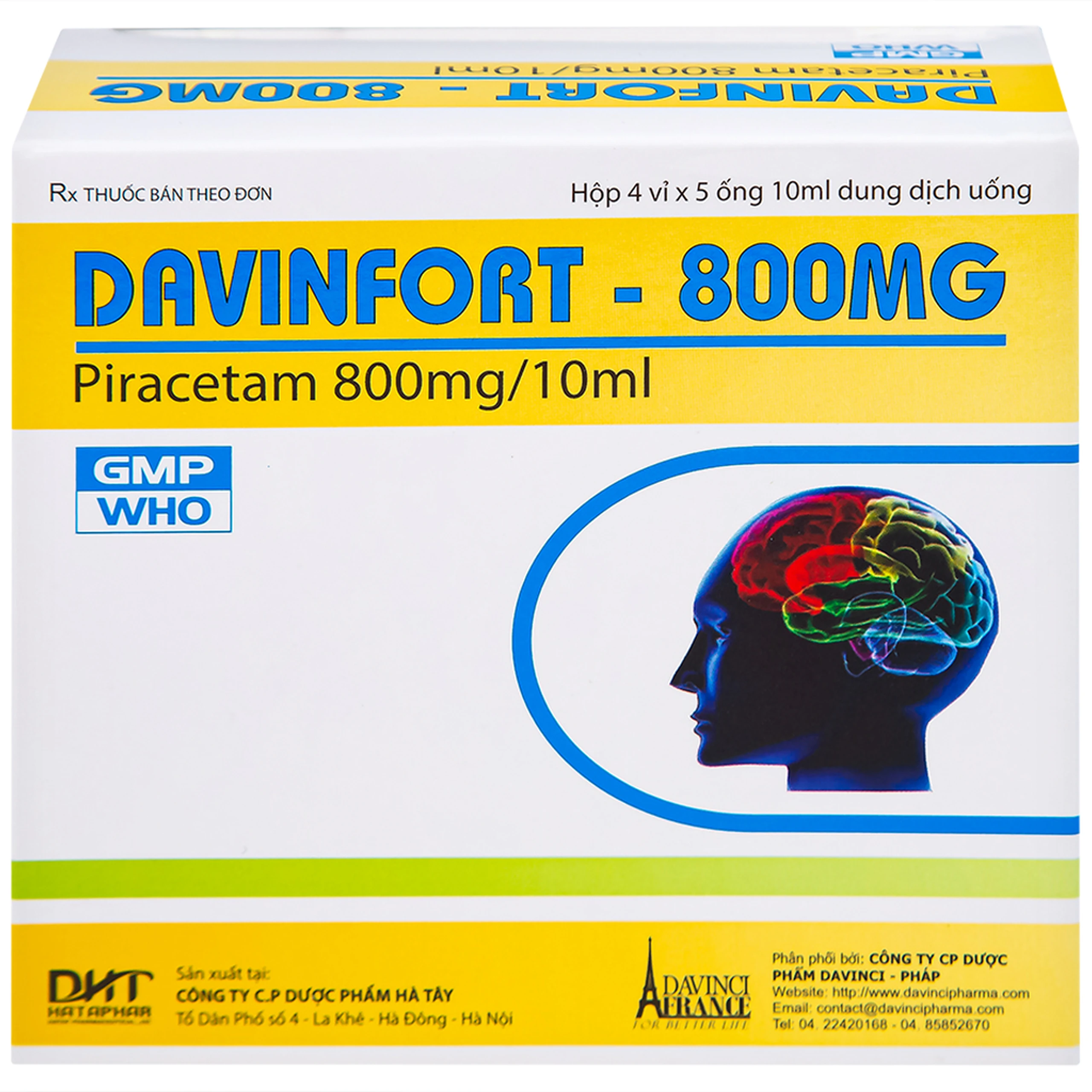 Dung dịch Davinfort 800mg/10ml Hataphar điều trị chứng chóng mặt (20 ống x 10ml)