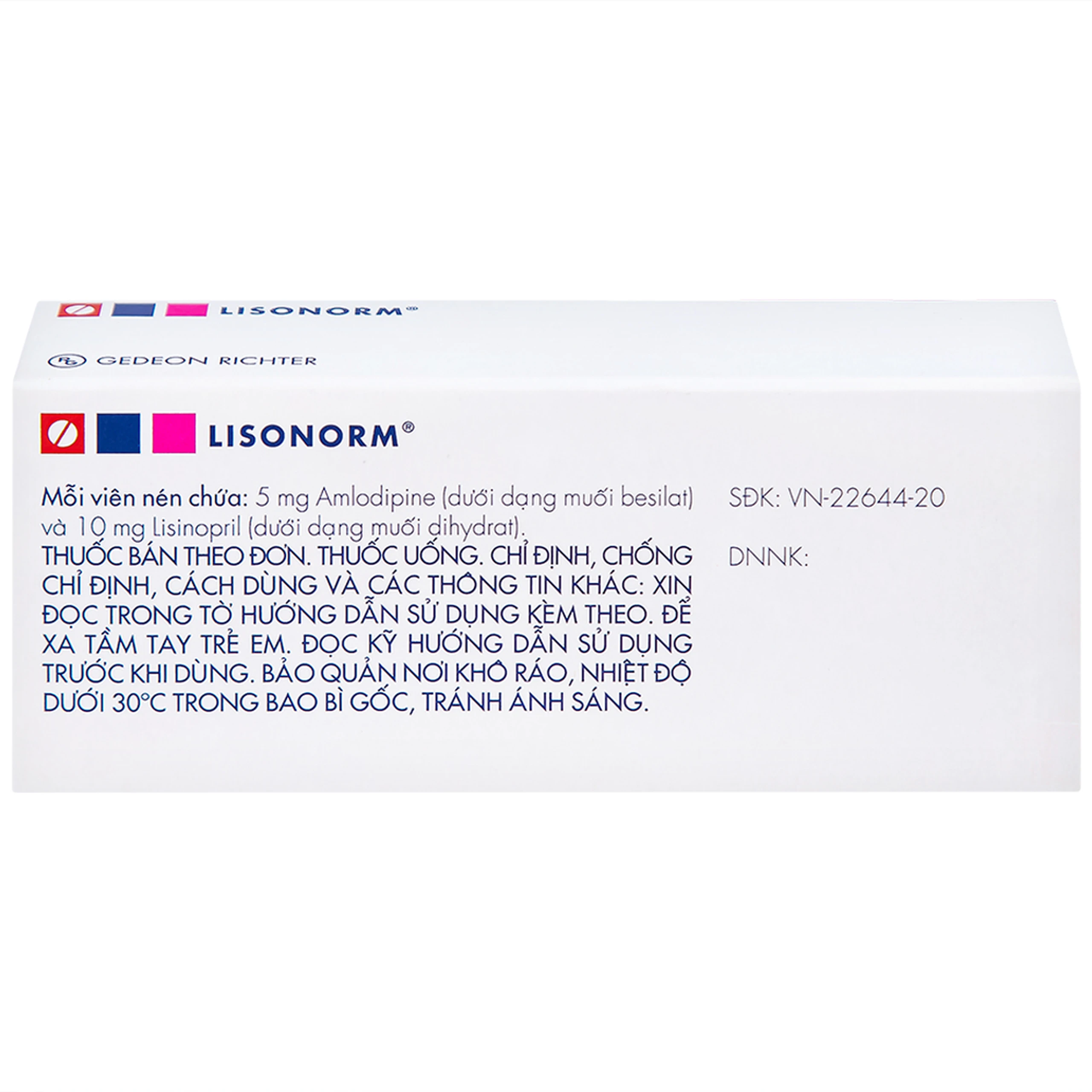 Viên nén Lisonorm Gedeon điều trị tăng huyết áp vô căn (3 vỉ x 10 viên)