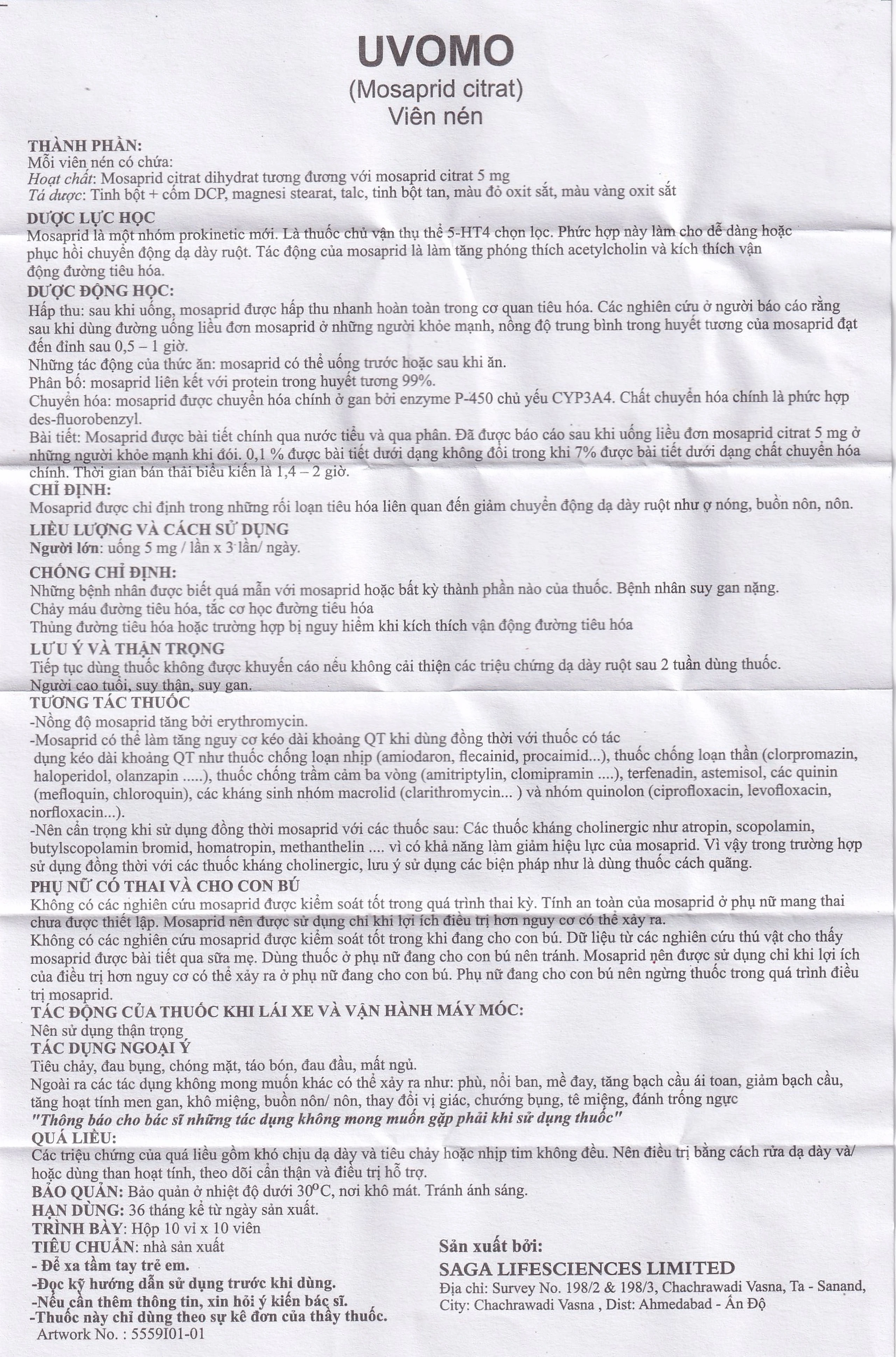 Thuốc Uvomo Saga điều trị rối loạn tiêu hóa (10 vỉ x 10 viên)