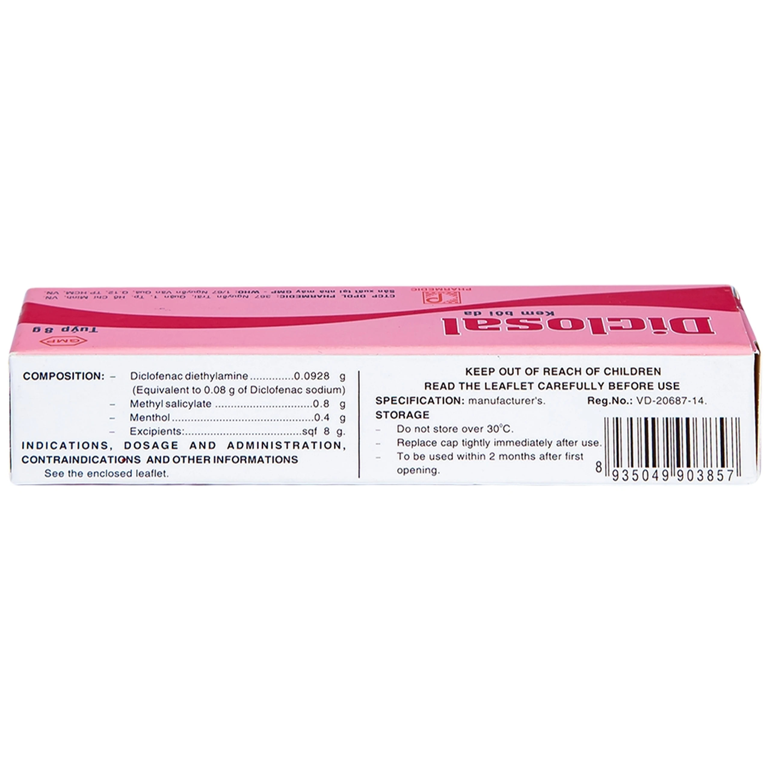 Kem bôi da Diclosal Cream Pharmedic điều trị thấp ngoài khớp, viêm xương khớp (8g)