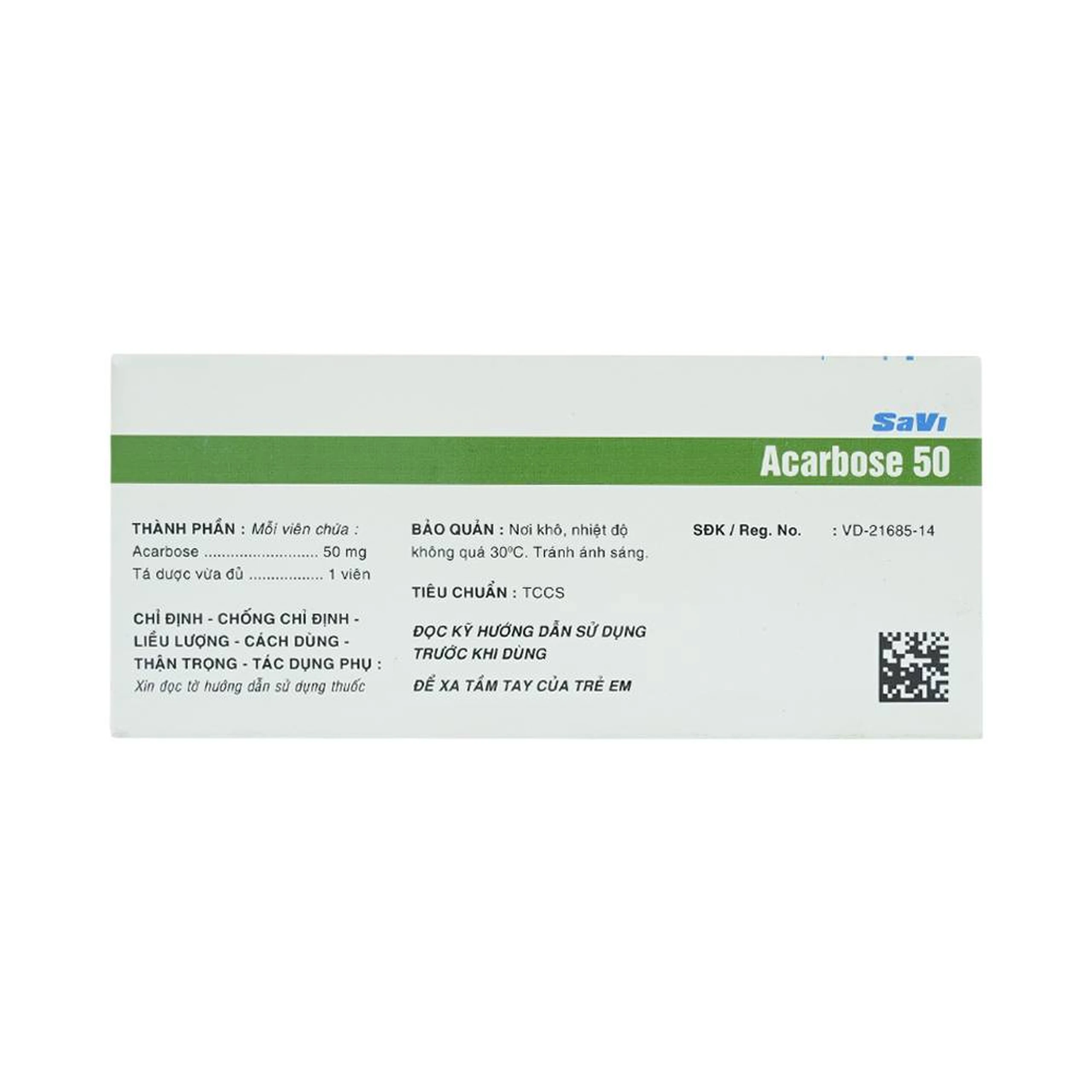 Thuốc Acarbose 50 SaVi điều trị đái tháo đường (10 vỉ x 10 viên)