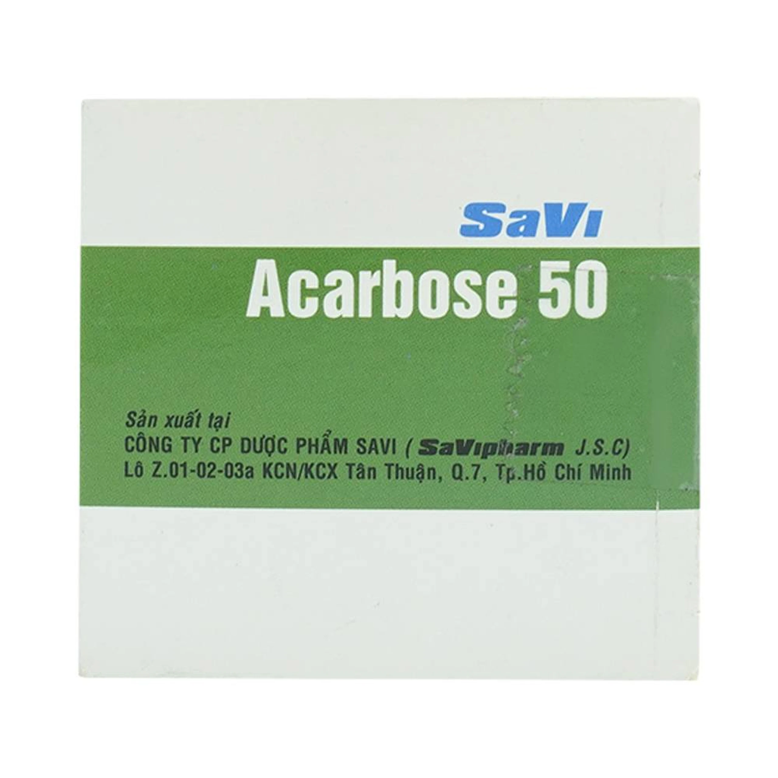 Thuốc Acarbose 50 SaVi điều trị đái tháo đường (10 vỉ x 10 viên)