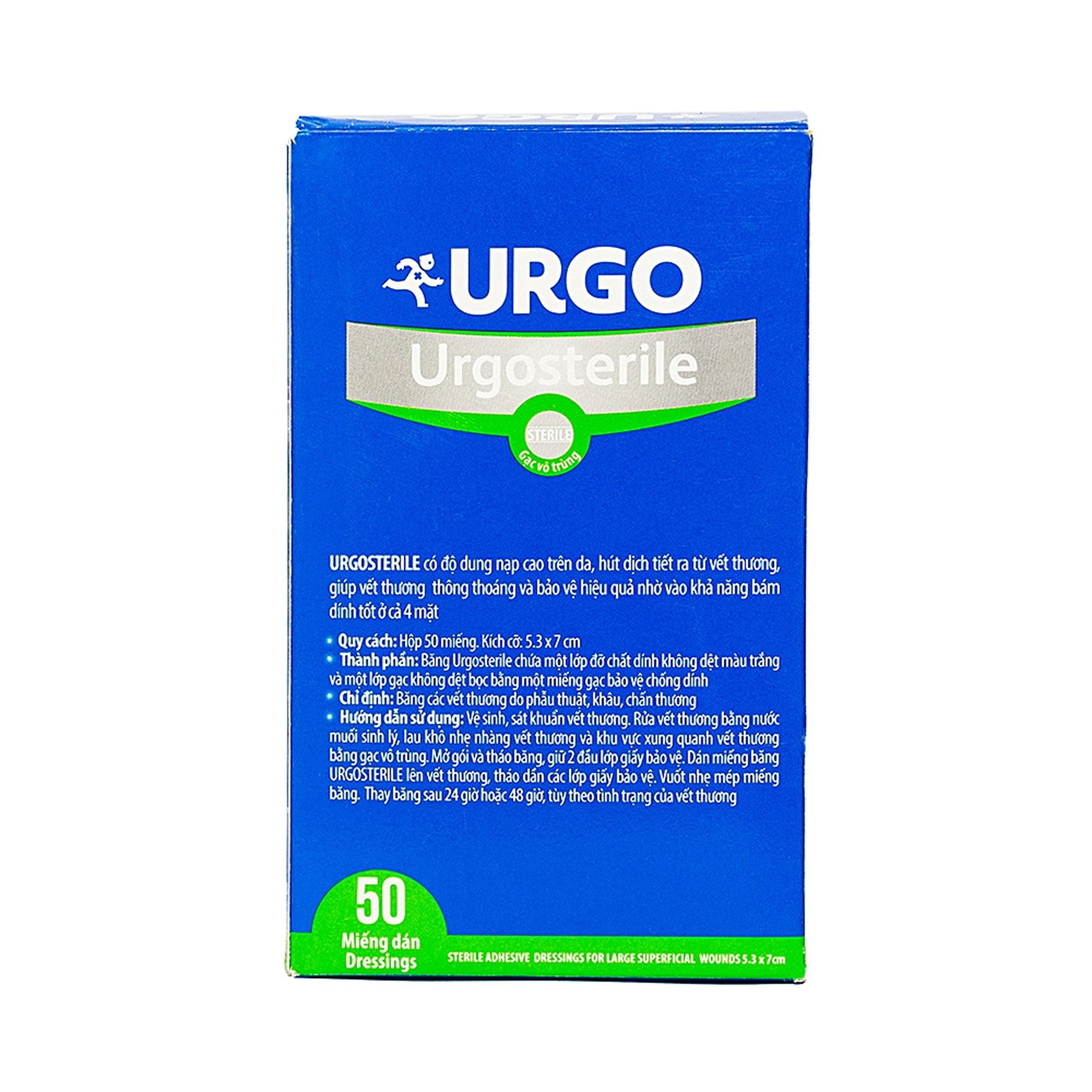 Gạc tiệt trùng Urgosterile 5.3x7cm (50 miếng) bảo vệ vết trầy xước, vết cắt, vết thương 