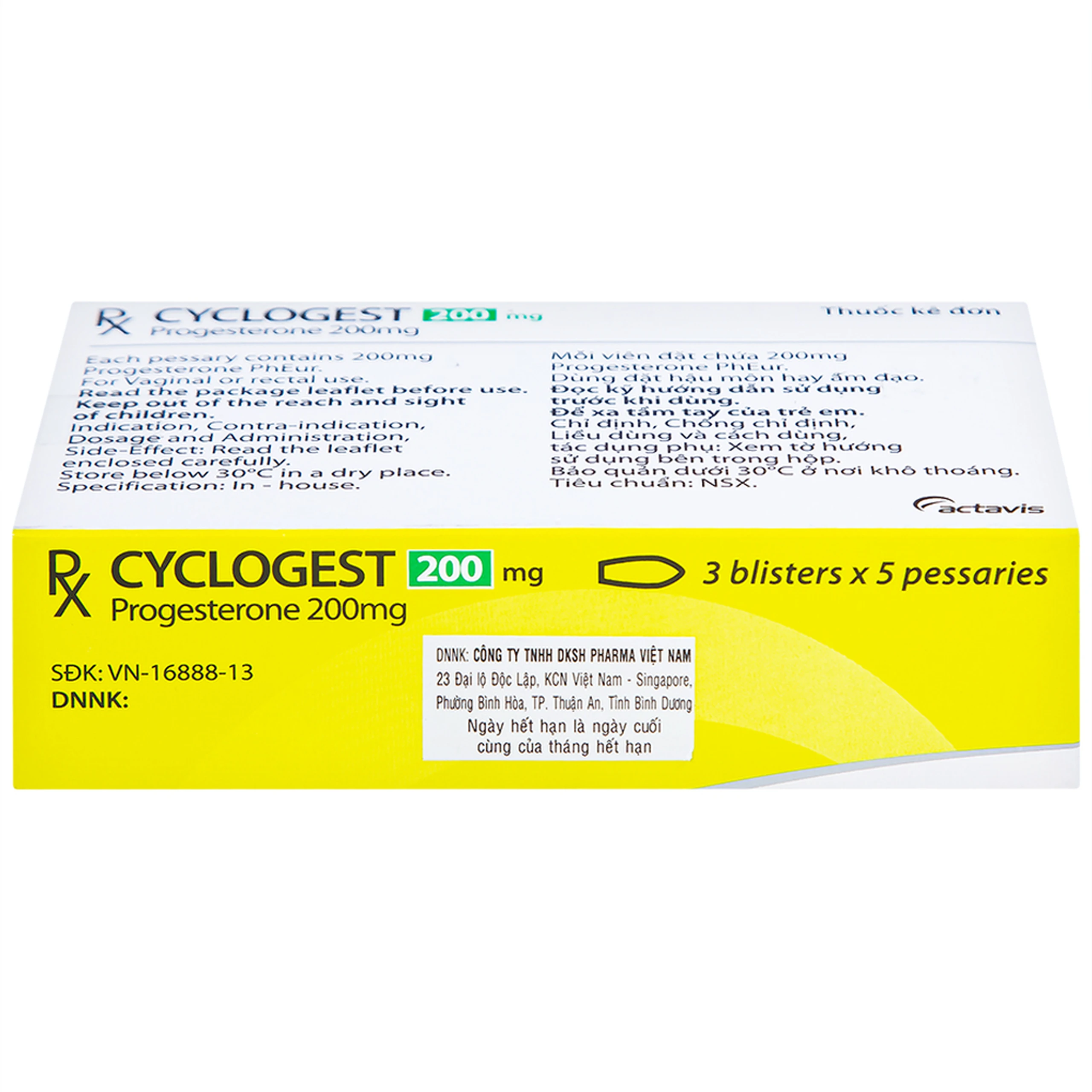 Viên đặt Cyclogest 200mg Actavis điều trị các hội chứng tiền kinh, trầm cảm (3 vỉ x 5 viên)