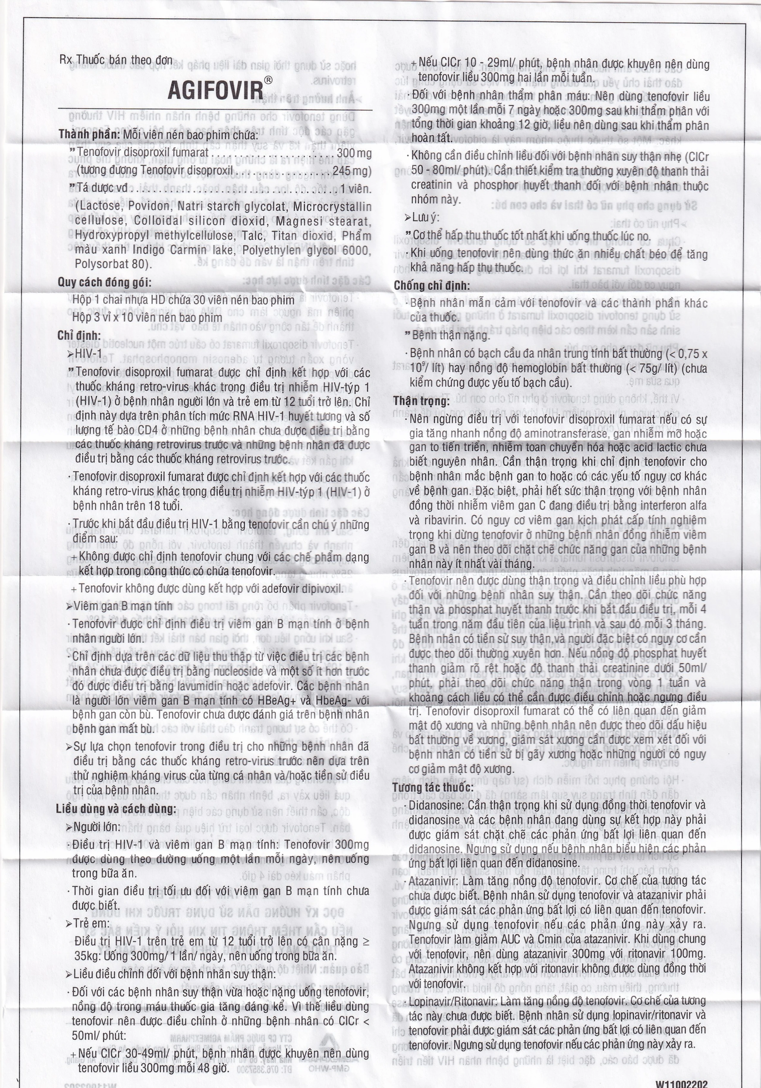 Thuốc Agifovir 300mg Agimexpharm hỗ trợ điều trị HIV-1, viêm gan B mạn tính (3 vỉ x 10 viên)