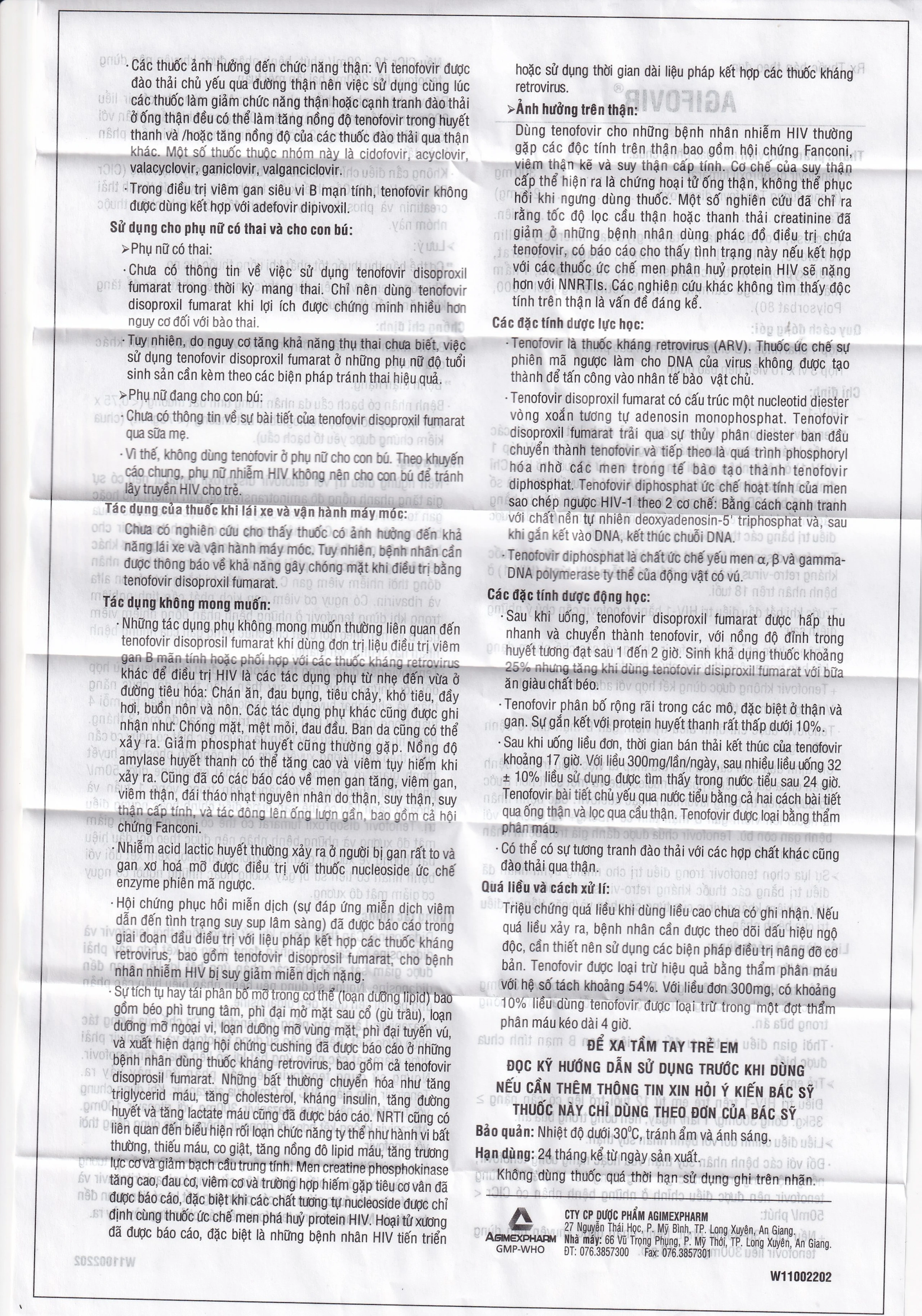 Thuốc Agifovir 300mg Agimexpharm hỗ trợ điều trị HIV-1, viêm gan B mạn tính (3 vỉ x 10 viên)