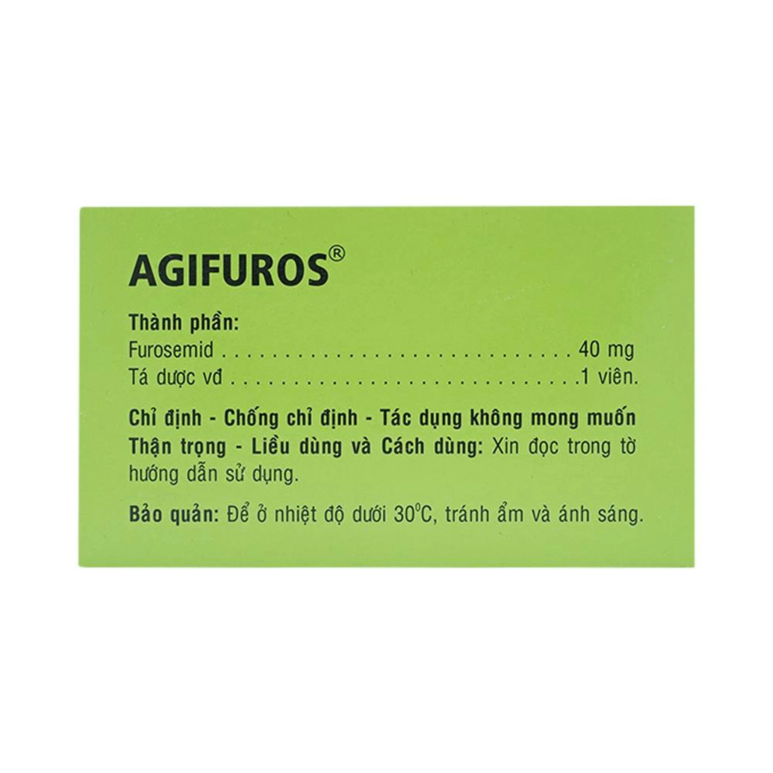 Thuốc Agifuros 40mg Agimexpharm điều trị phù phổi cấp, phù do tim, gan, thận (10 vỉ x 25 viên)