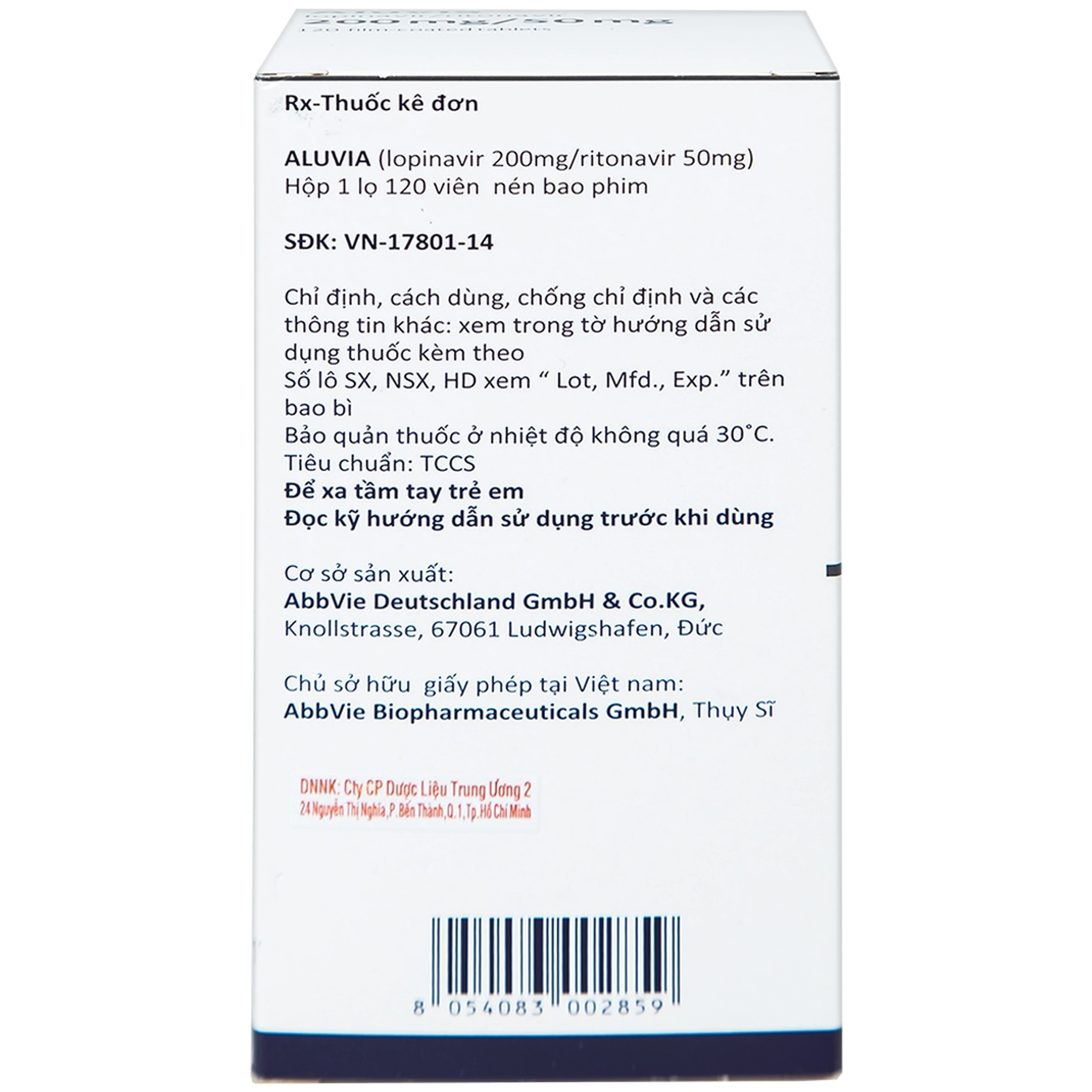 Thuốc Aluvia 200mg/50mg Abbott hỗ trợ điều trị nhiễm HIV-1 (120 viên)