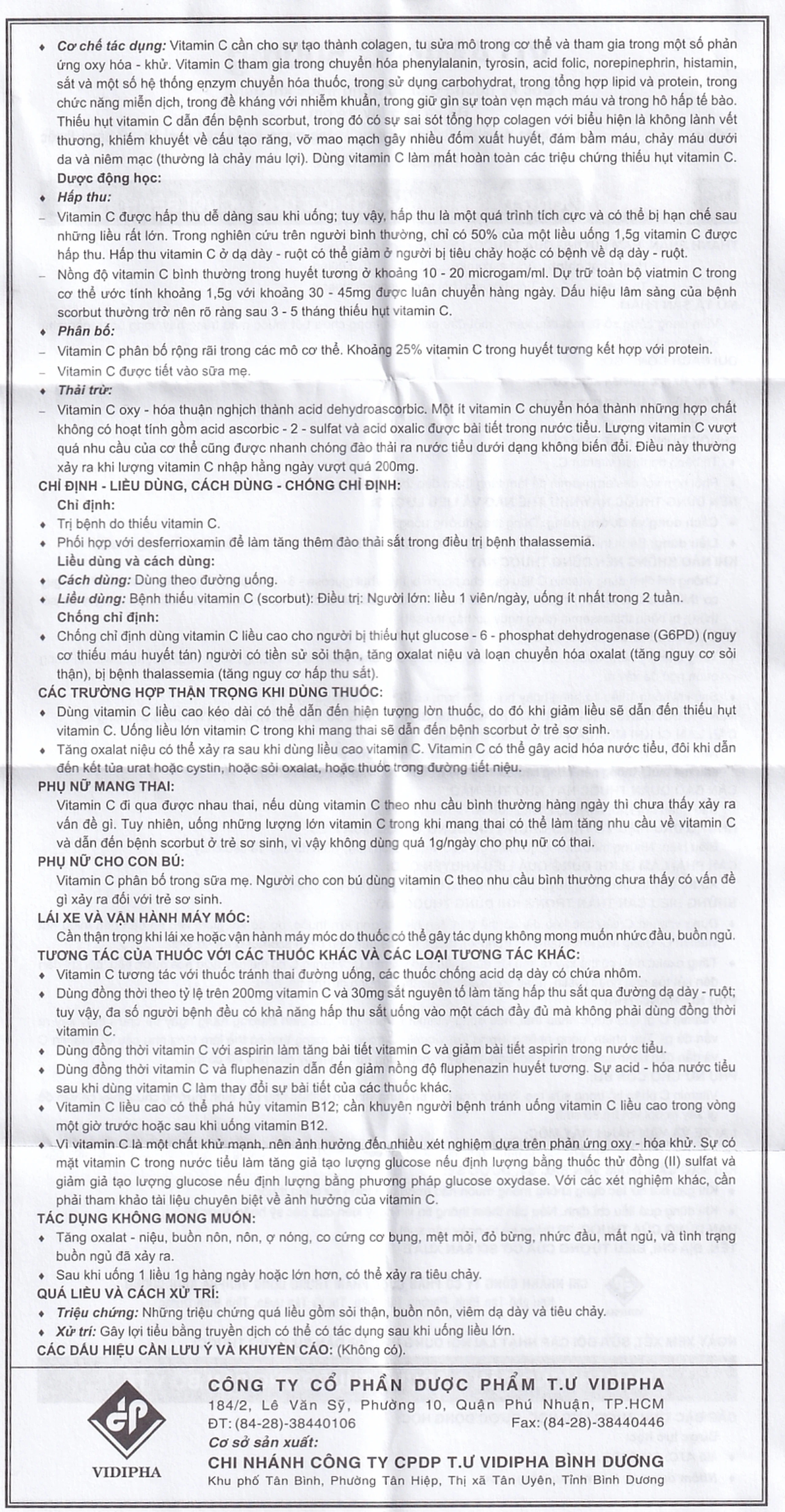 Thuốc Vitamin C 500mg Vidipha điều trị bệnh do thiếu Vitamin C (100 viên)