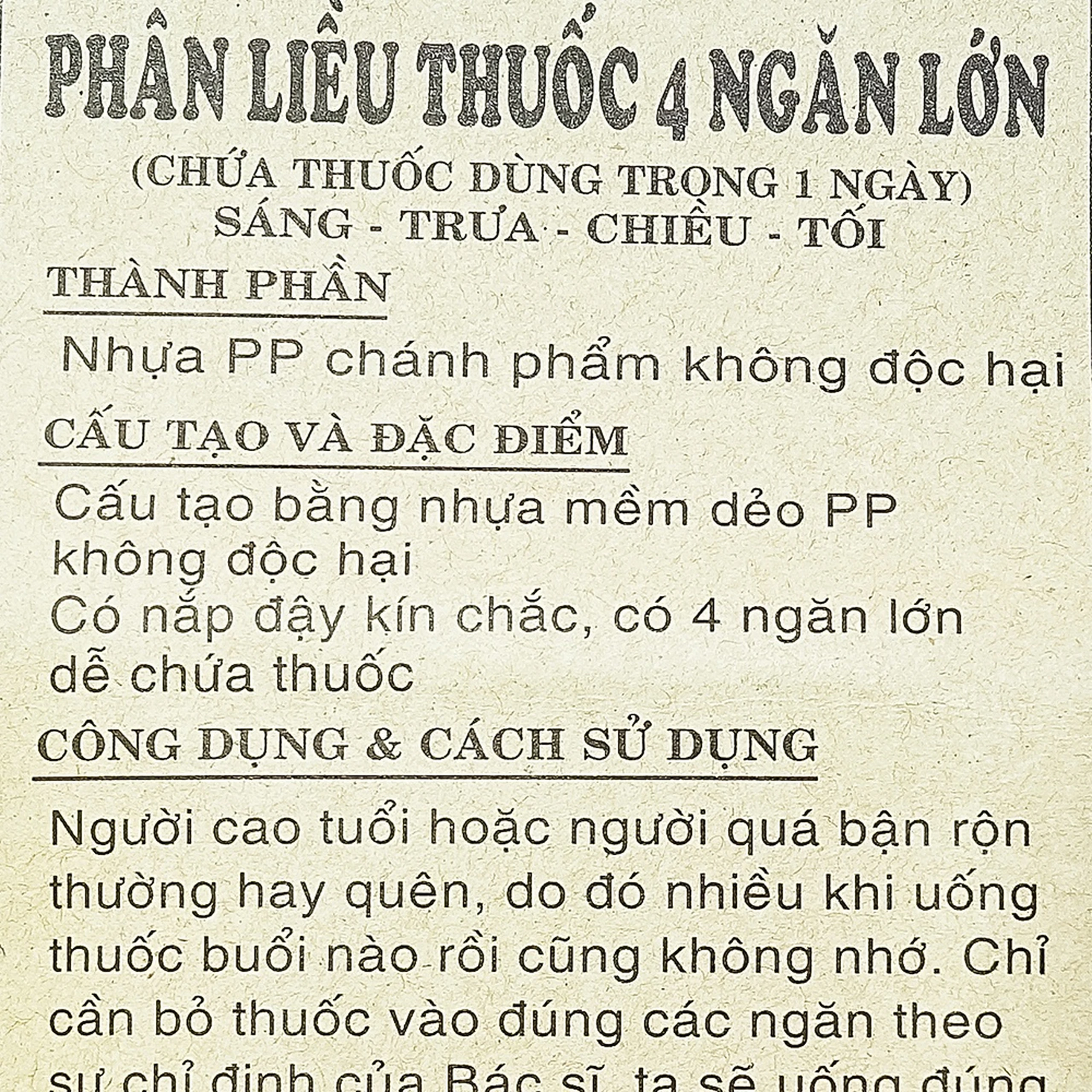 Hộp phân liều thuốc 4 ngăn vuông lớn giúp phân chia liều lượng thuốc trong ngày