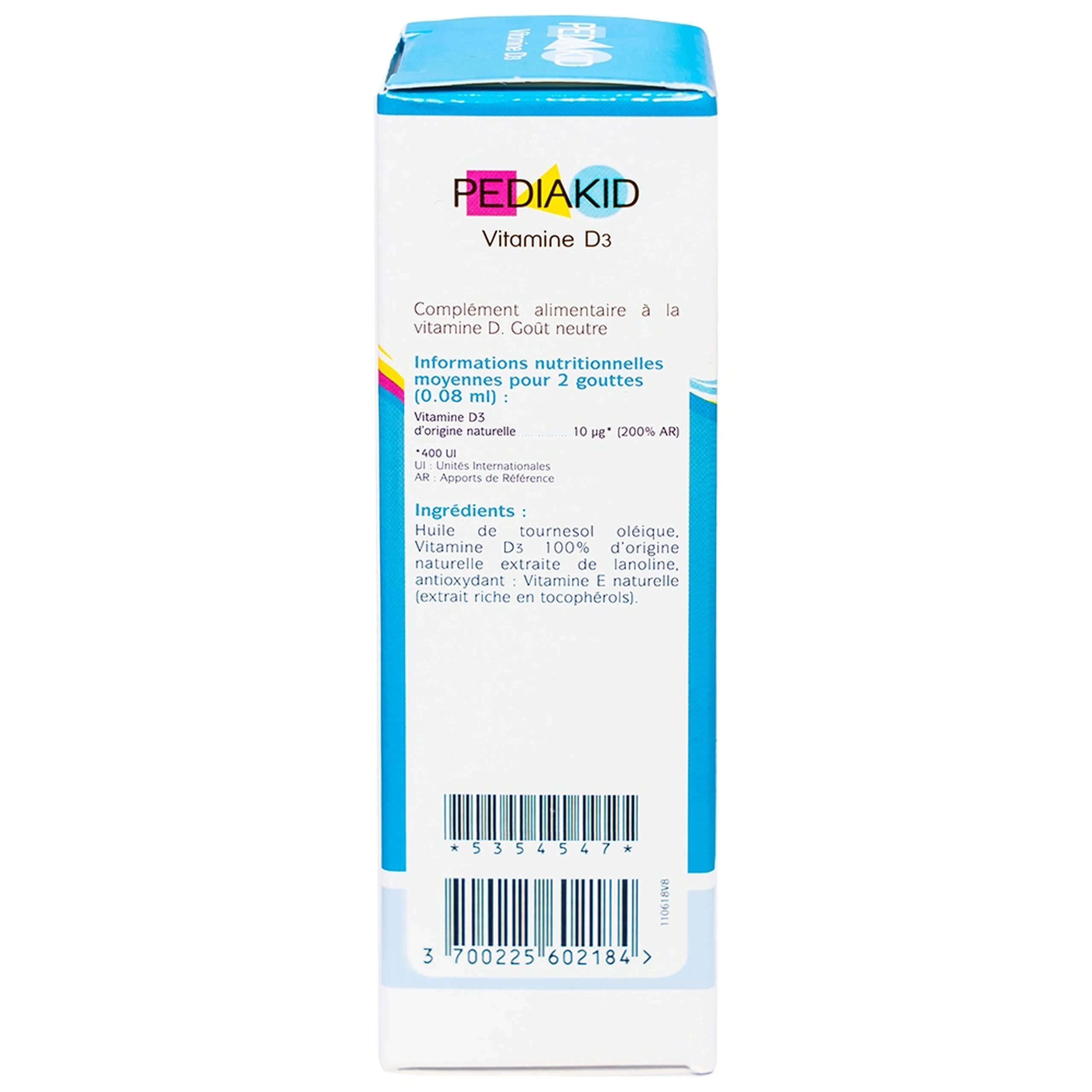 Siro hỗ trợ tăng hấp thụ canxi Pediakid Vitamin D3 (20ml)