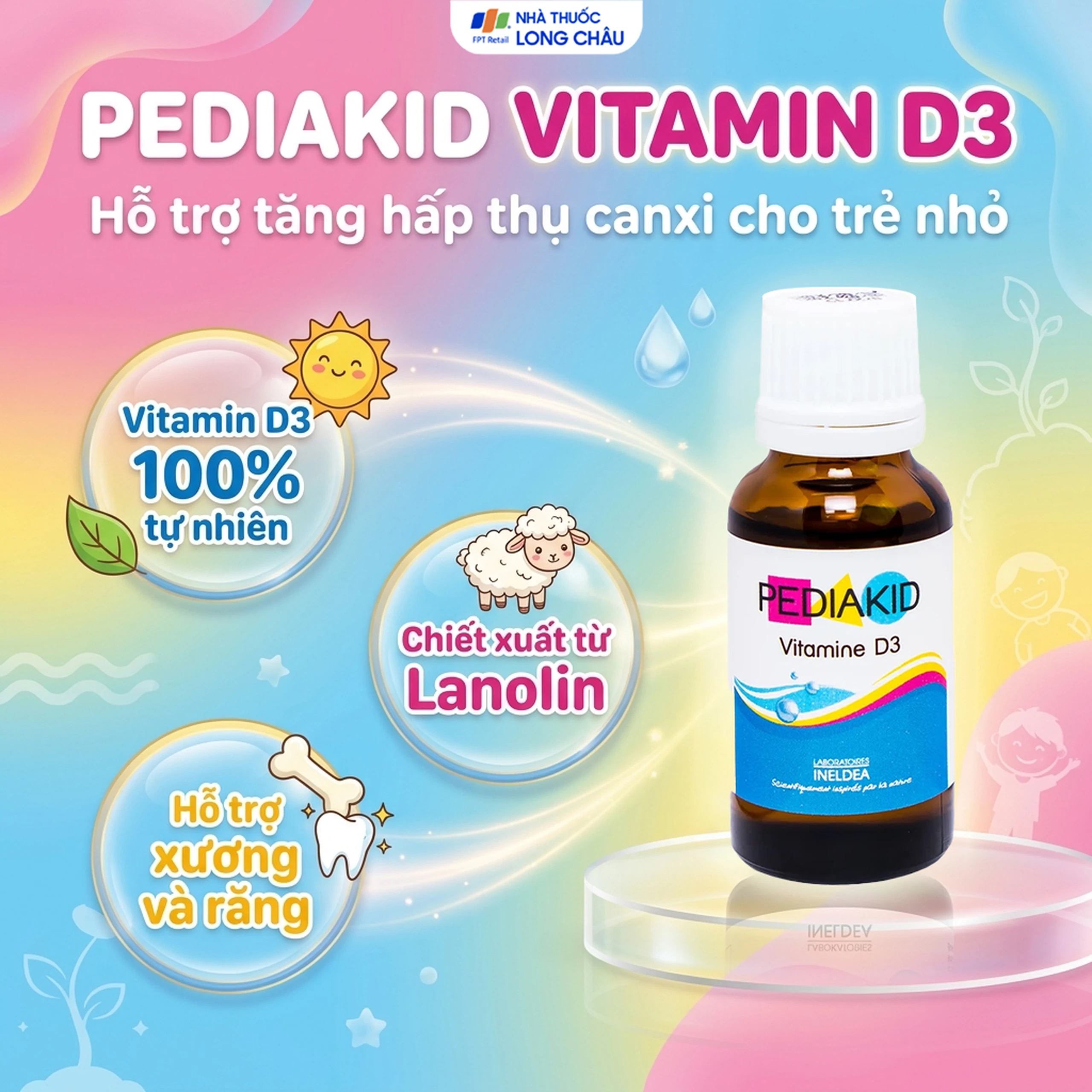 Siro hỗ trợ tăng hấp thụ canxi Pediakid Vitamin D3 (20ml) 2