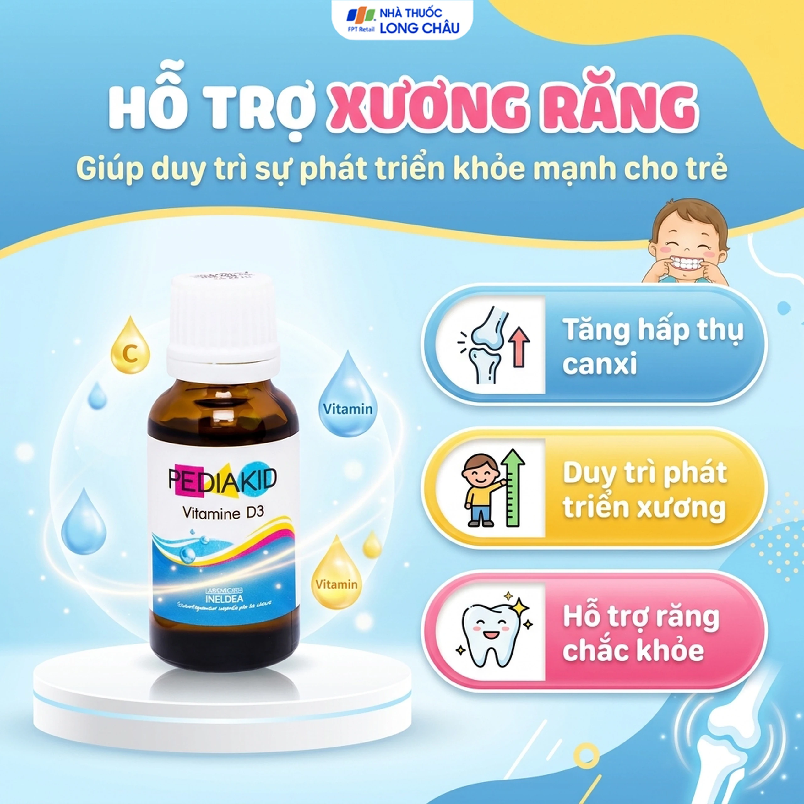 Siro hỗ trợ tăng hấp thụ canxi Pediakid Vitamin D3 (20ml) 3