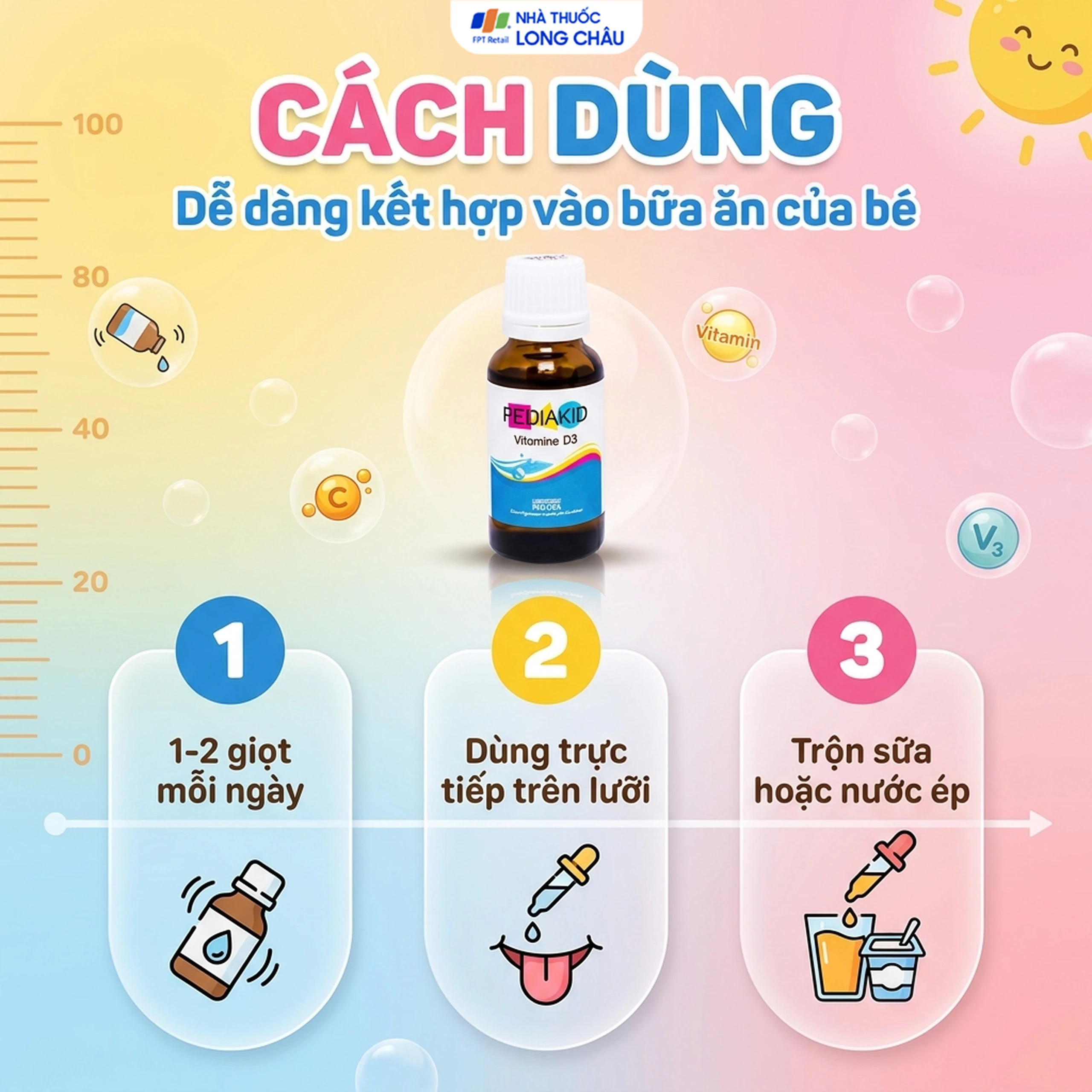 Siro hỗ trợ tăng hấp thụ canxi Pediakid Vitamin D3 (20ml) 5