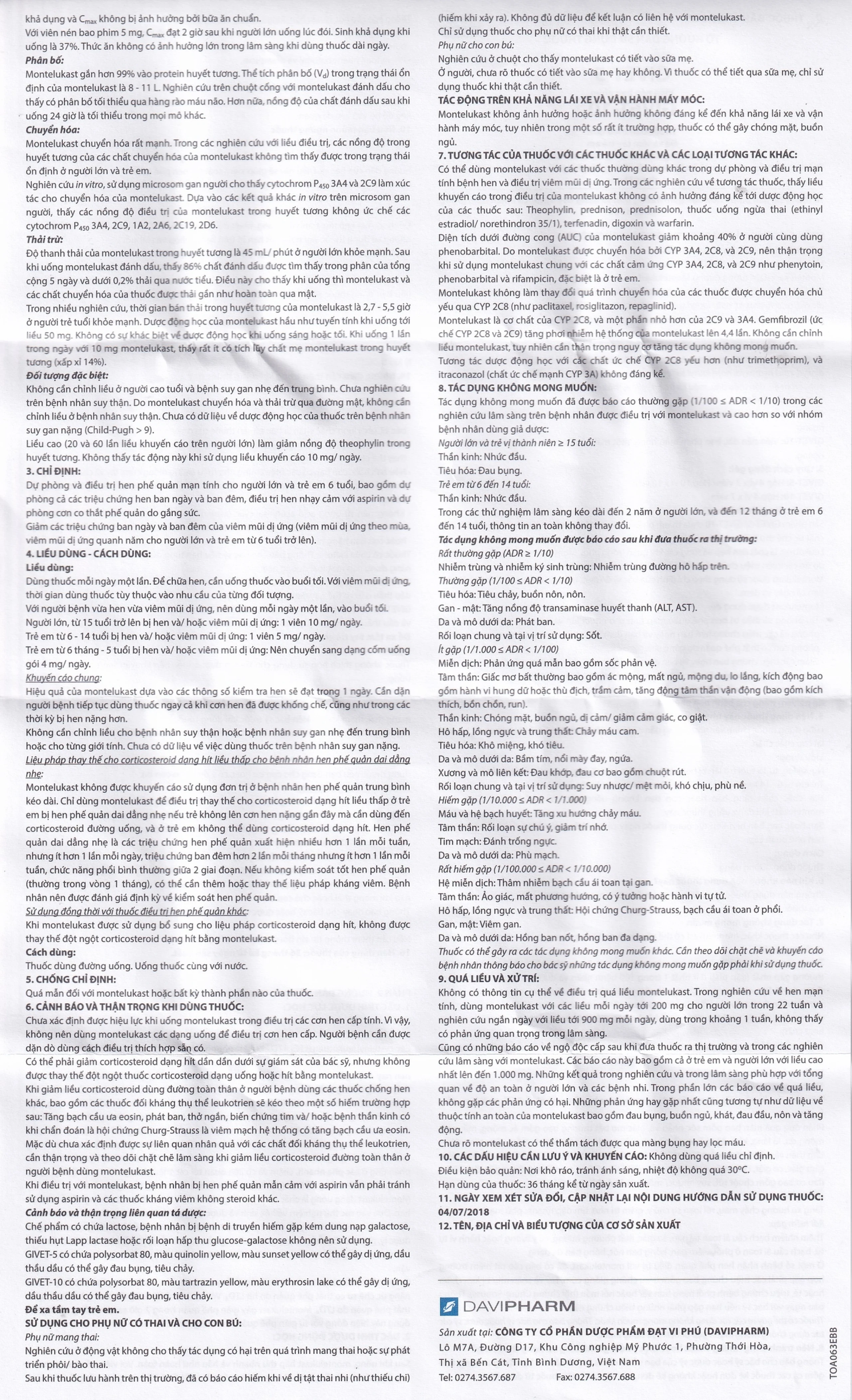 Thuốc Givet-5 phòng và điều trị viêm phế quản mạn tính (4 vỉ x 7 viên)