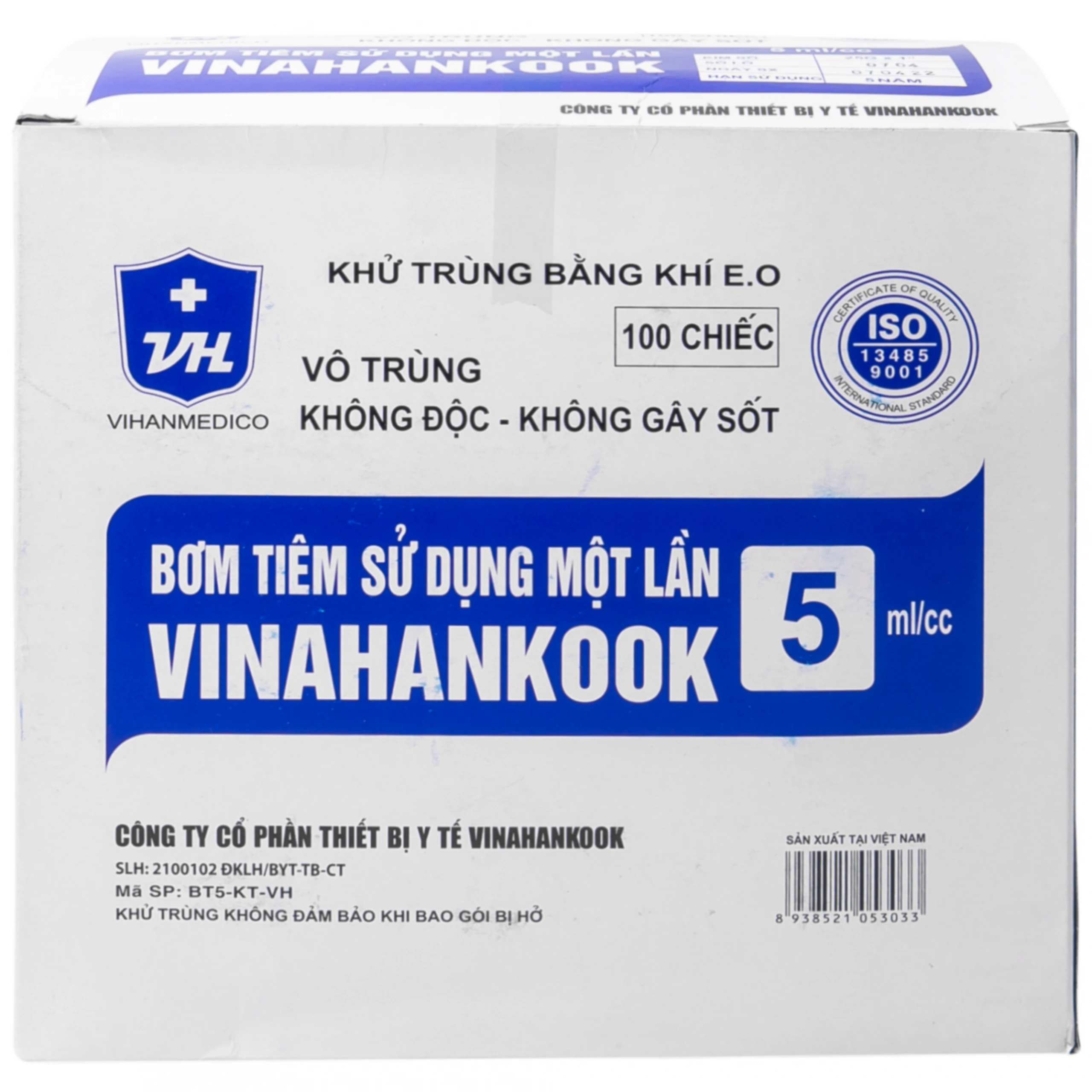 Bơm tiêm 5ml/cc 25G Vinahankook dùng một lần (100 cái)