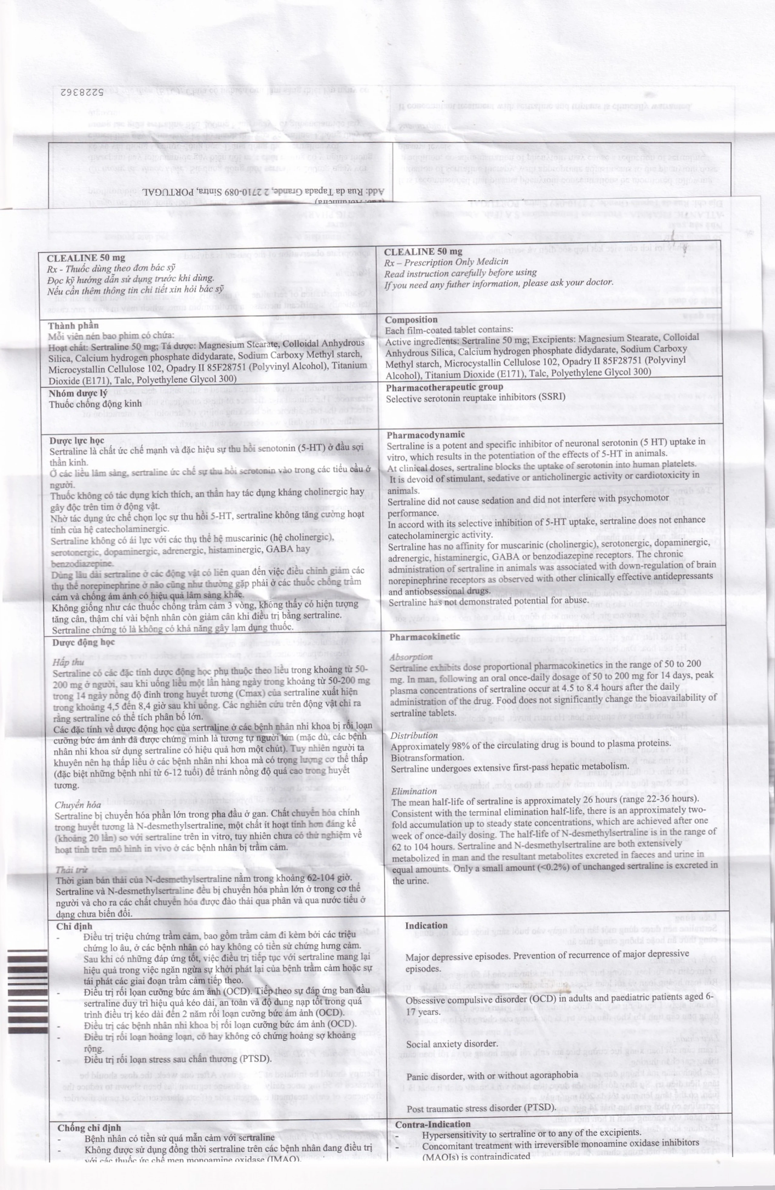 Thuốc Clealine 50mg Atlantic điều trị triệu chứng trầm cảm, rối loạn cưỡng bức ám ảnh (6 vỉ x 10 viên)