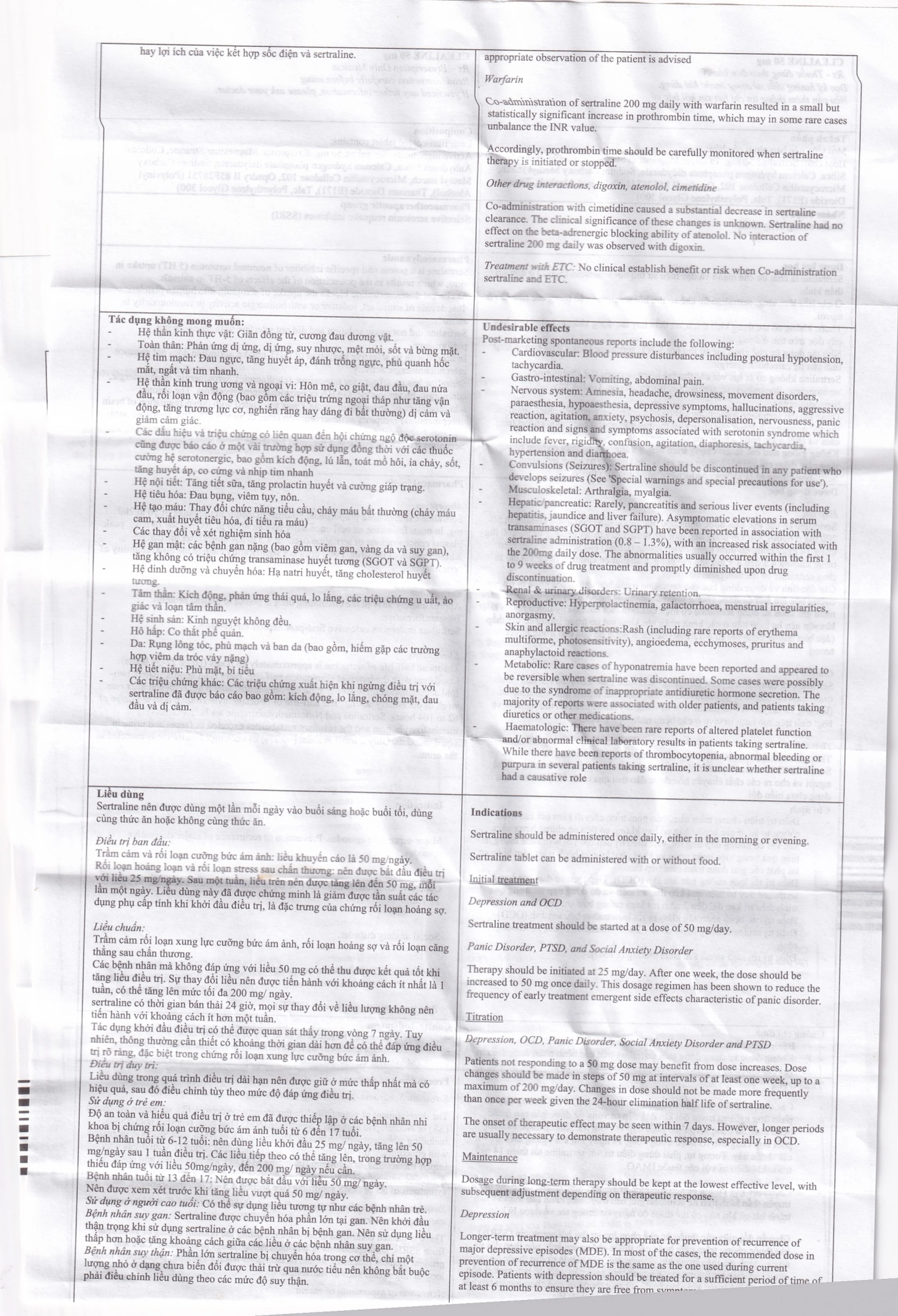 Thuốc Clealine 50mg Atlantic điều trị triệu chứng trầm cảm, rối loạn cưỡng bức ám ảnh (6 vỉ x 10 viên)