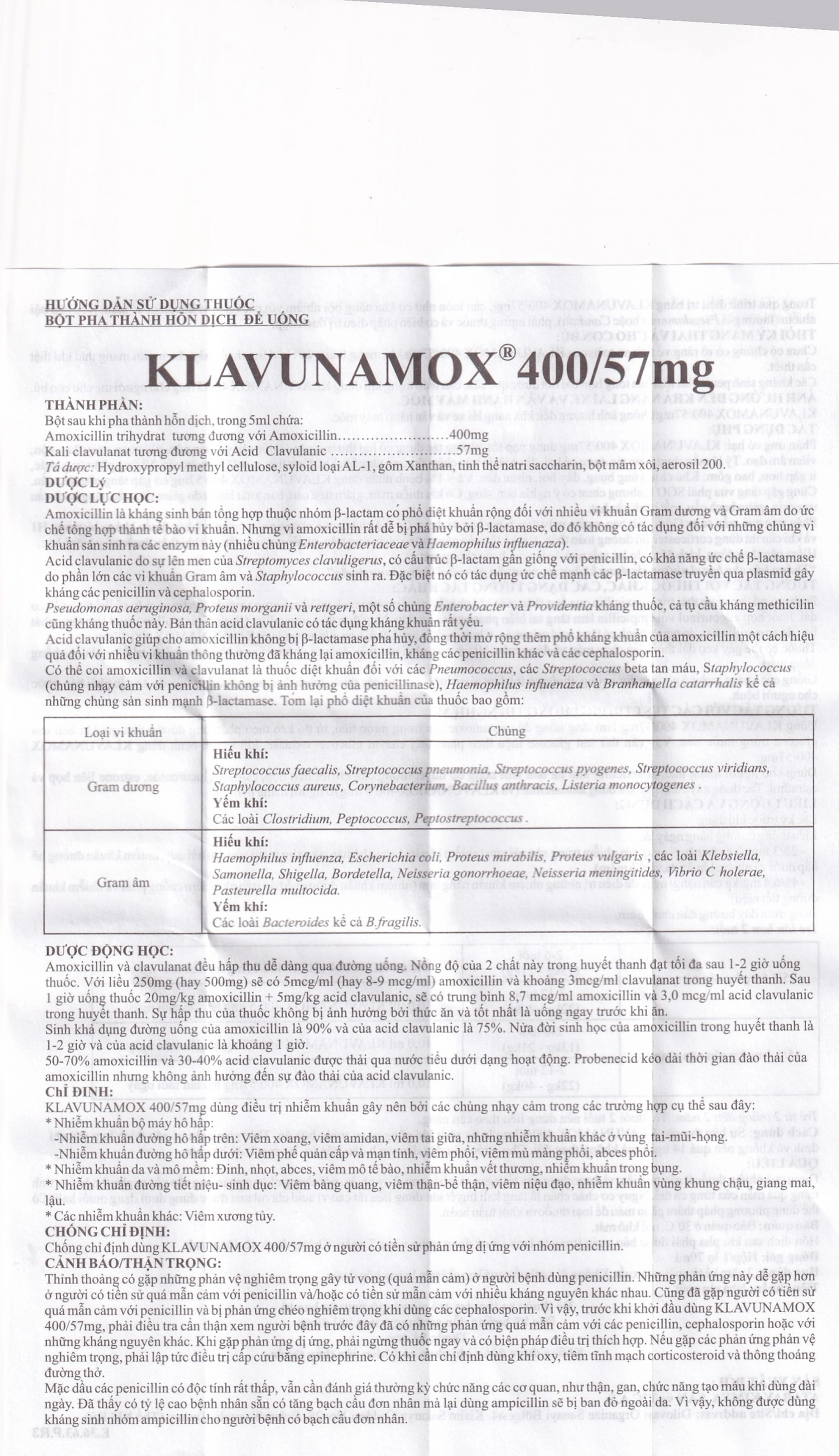 Bột pha hỗn dịch uống Klavunamox 400/57mg Atabay điều trị nhiễm khuẩn nặng đường hô hấp (70ml)