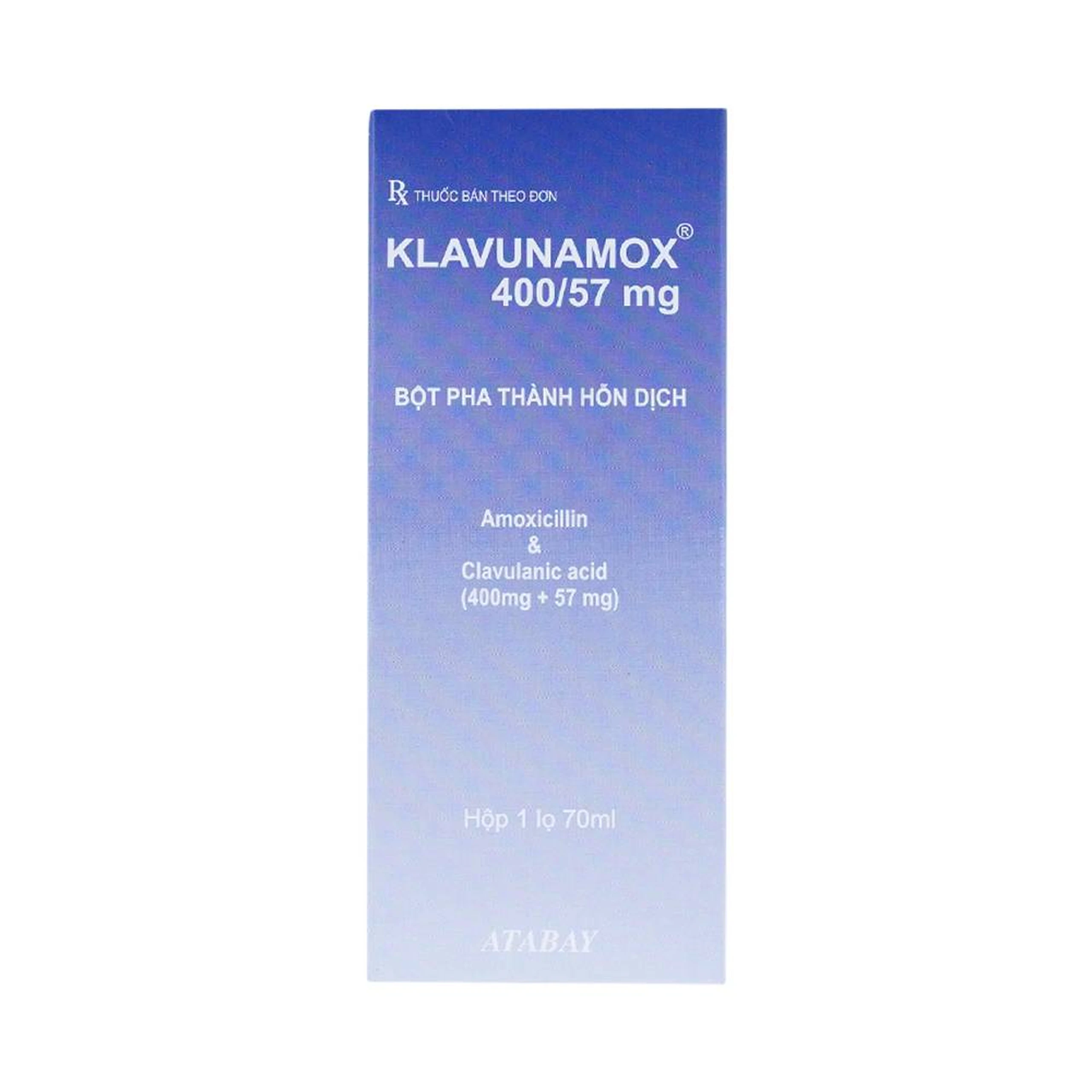 Bột pha hỗn dịch uống Klavunamox 400/57mg Atabay điều trị nhiễm khuẩn nặng đường hô hấp (70ml)