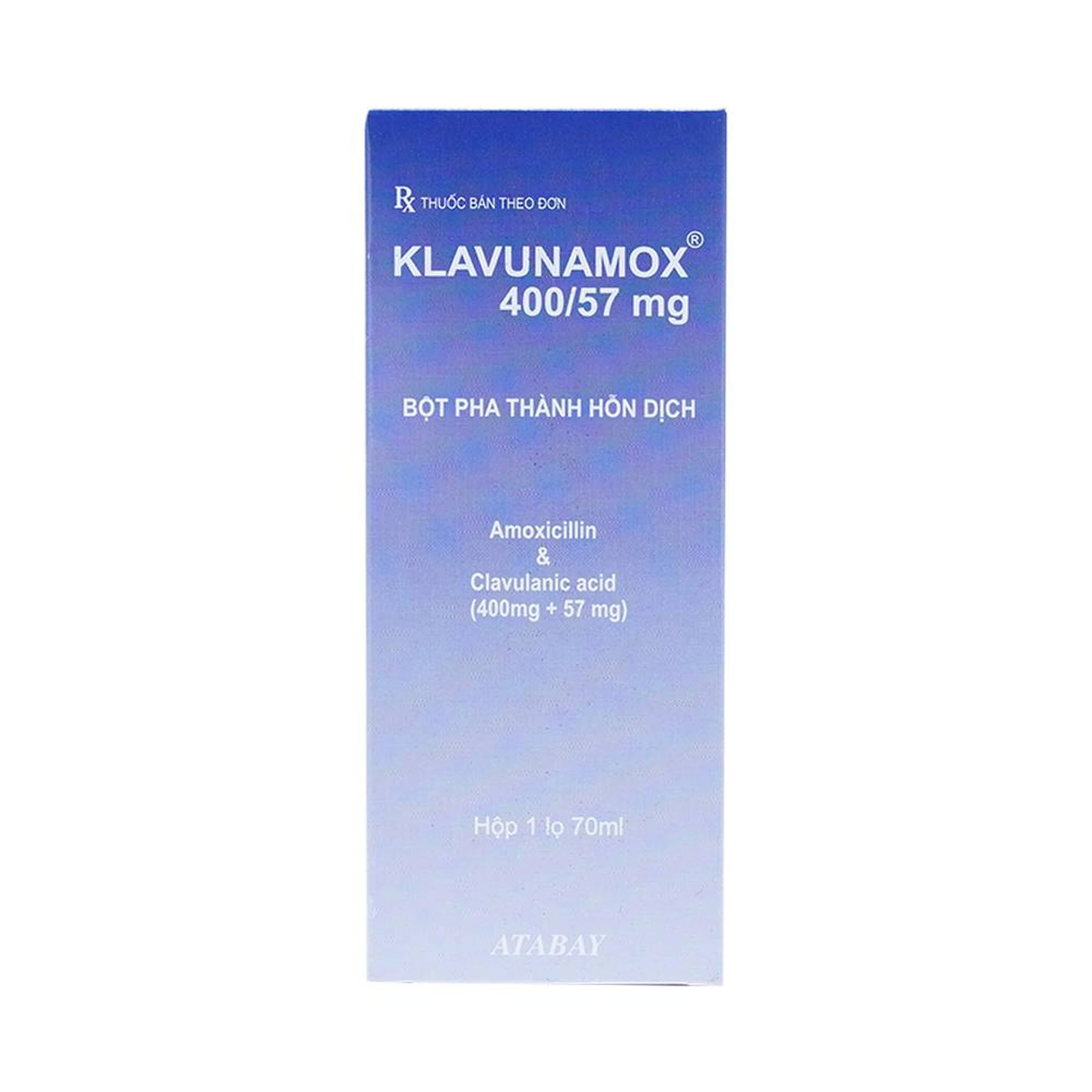Bột pha hỗn dịch uống Klavunamox 400/57mg Atabay điều trị nhiễm khuẩn nặng đường hô hấp (70ml)