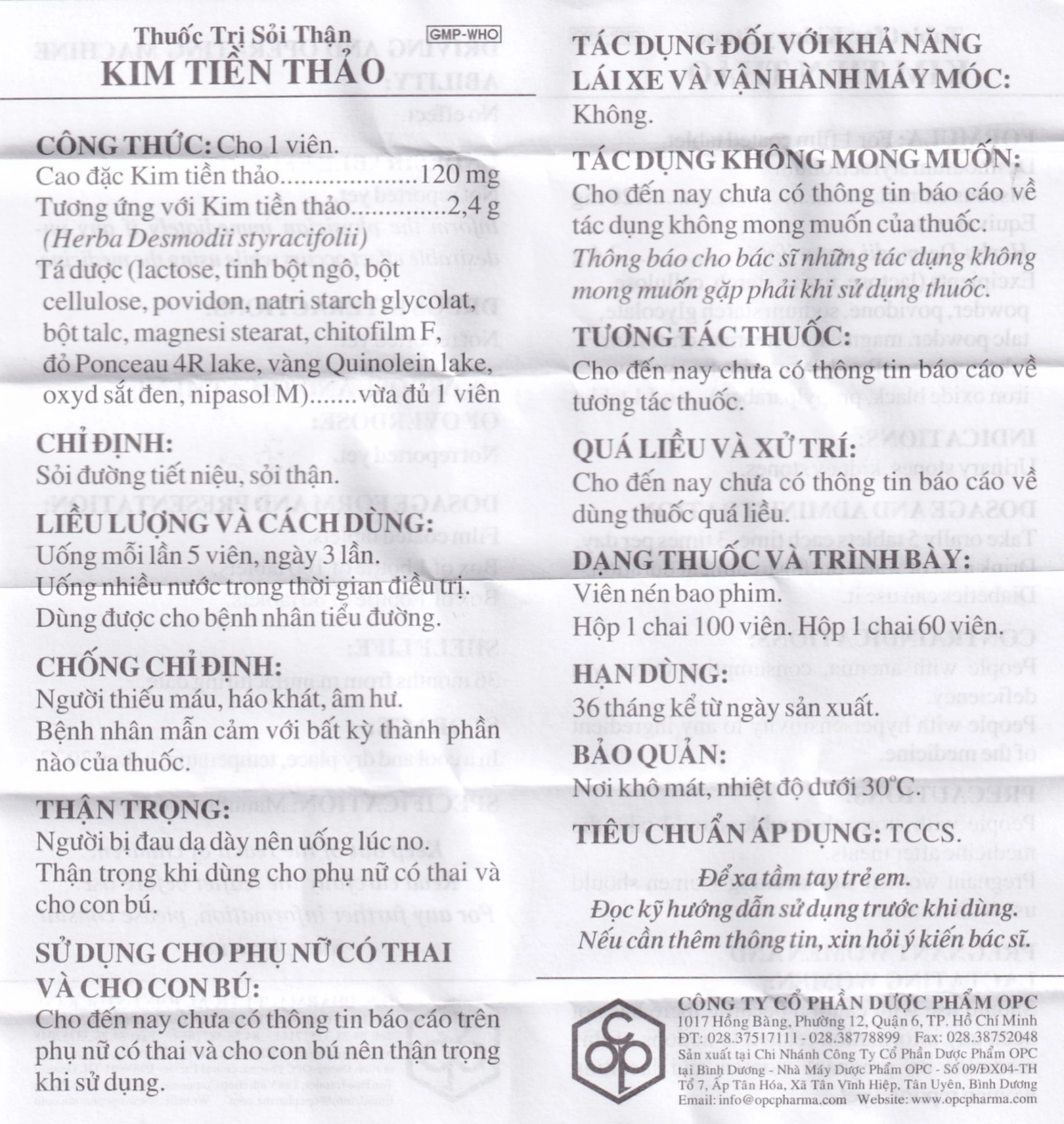 Thuốc trị sỏi thận Kim Tiền Thảo OPC hỗ trợ điều trị sỏi đường tiết niệu, sỏi thận (100 viên)