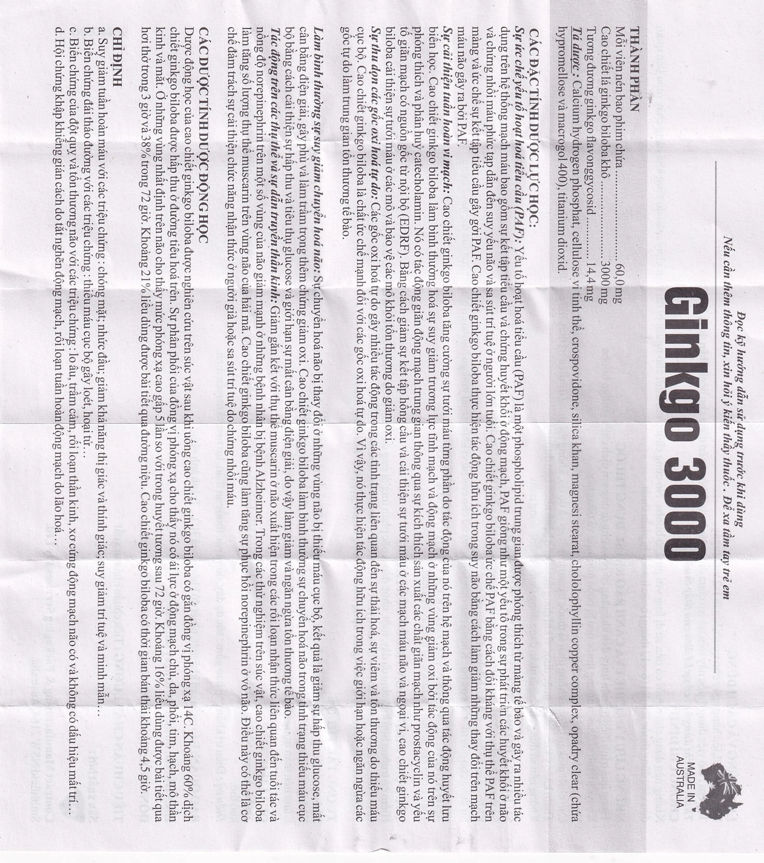 Thuốc Ginkgo 3000 CMPS điều trị suy giảm tuần hoàn máu (6 vỉ x 15 viên)