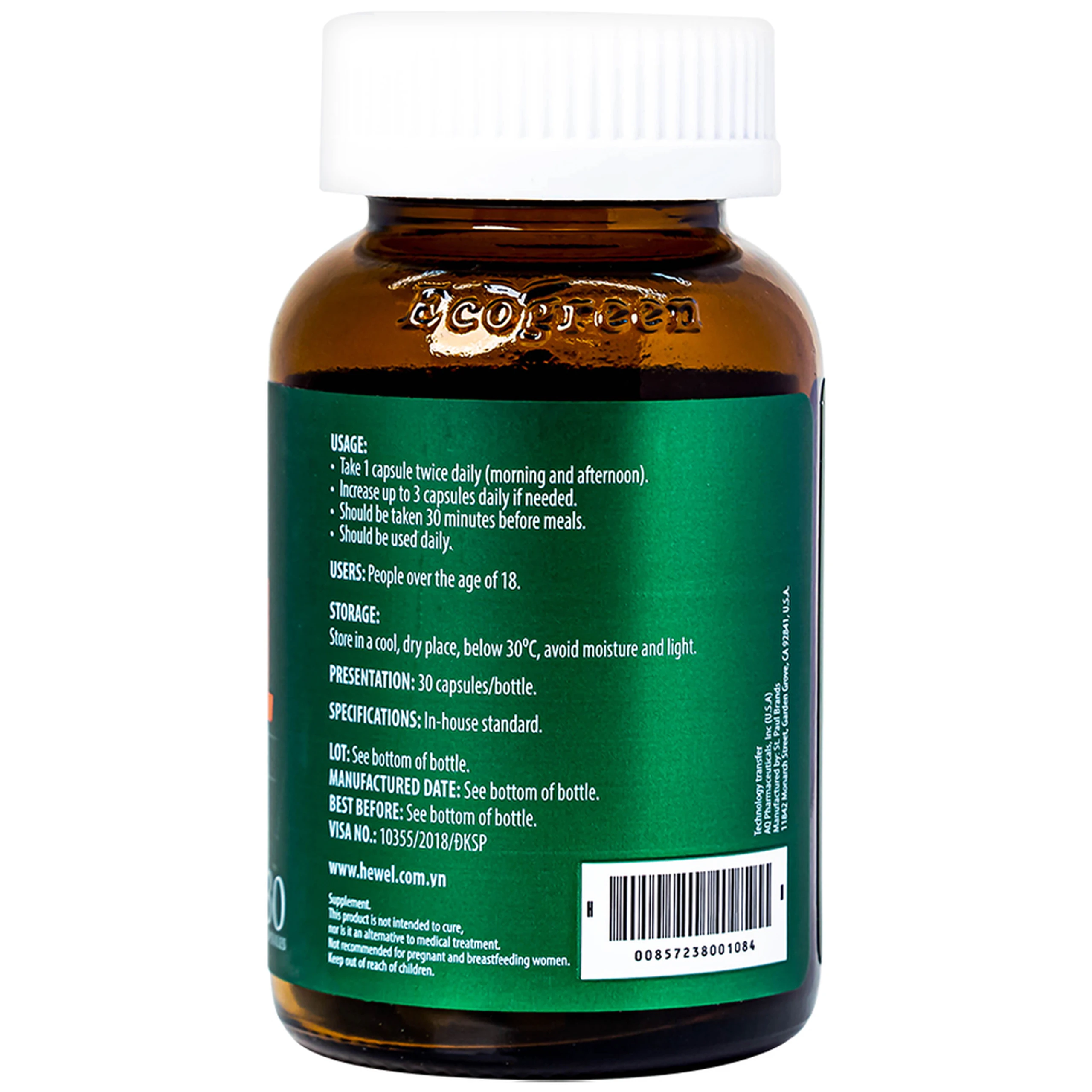 Viên uống hỗ trợ tăng khả năng thải độc bảo vệ gan Ecogreen Hewel (30 viên)