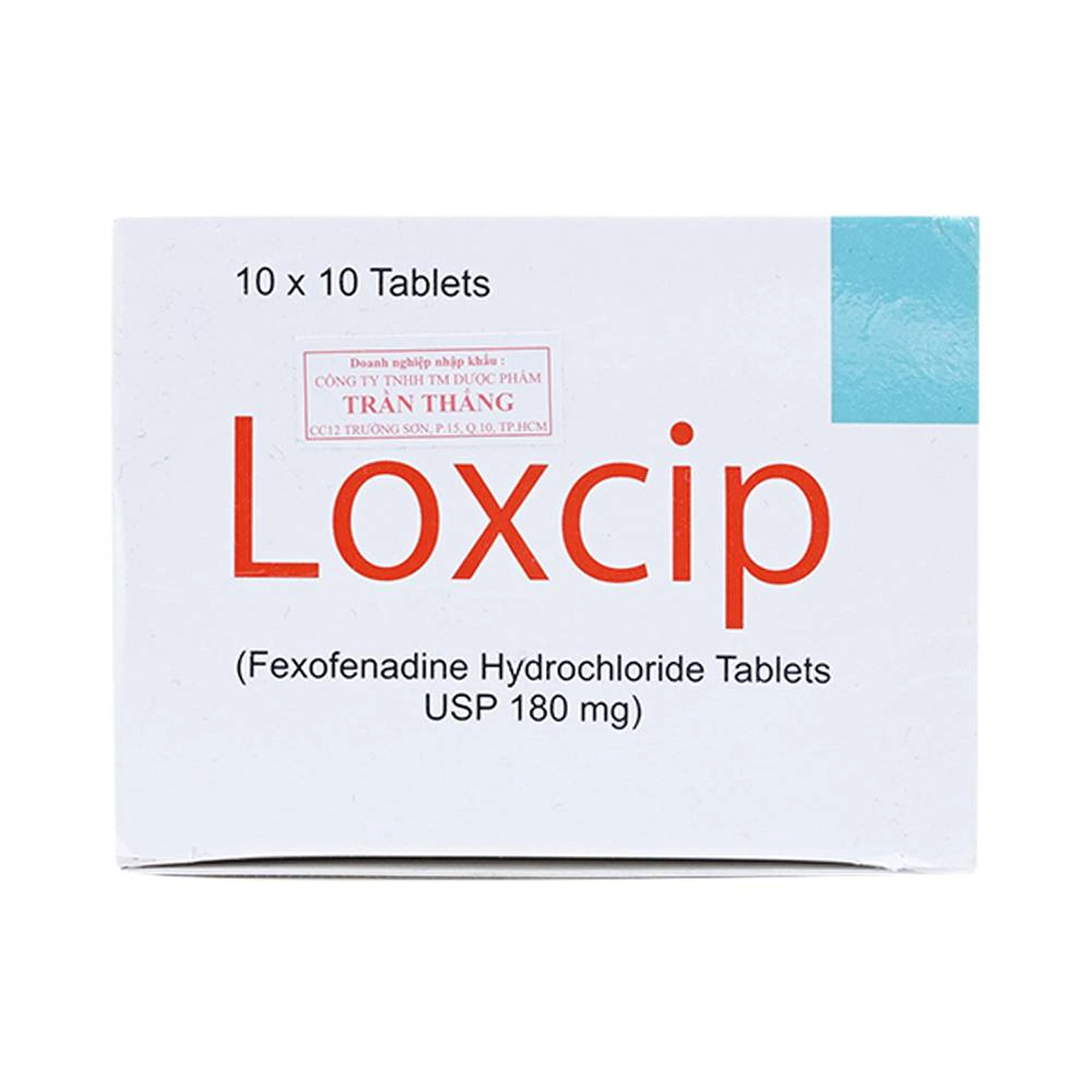 Viên nén Loxcip 180mg Aurochem Pharma điều trị các chứng viêm mũi dị ứng (10 vỉ x 10 viên)