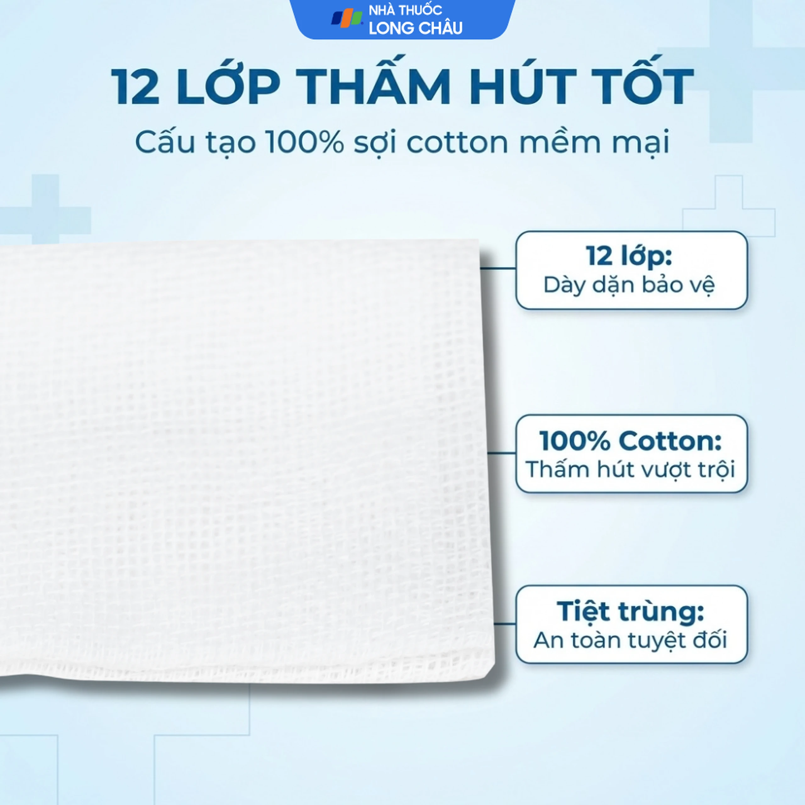 Gạc tiệt trùng Bảo Thạch nhỏ 5x6.5cm x 12 lớp (10 miếng) sơ cứu vết thương, thấm máu và dịch tiết 3